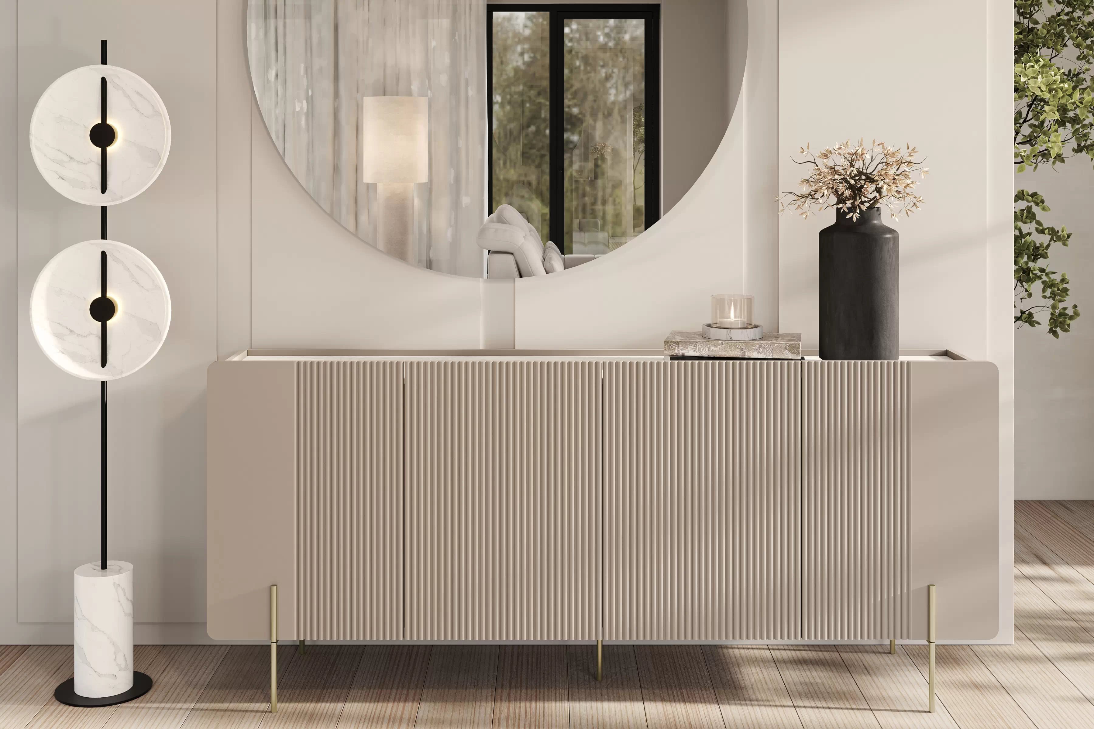 Komoda Malmi 200 cm - kašmír / crema bianca / zlaté nohy Komoda Malmi 200 cm - kašmír / crema bianca / zlaté nozki