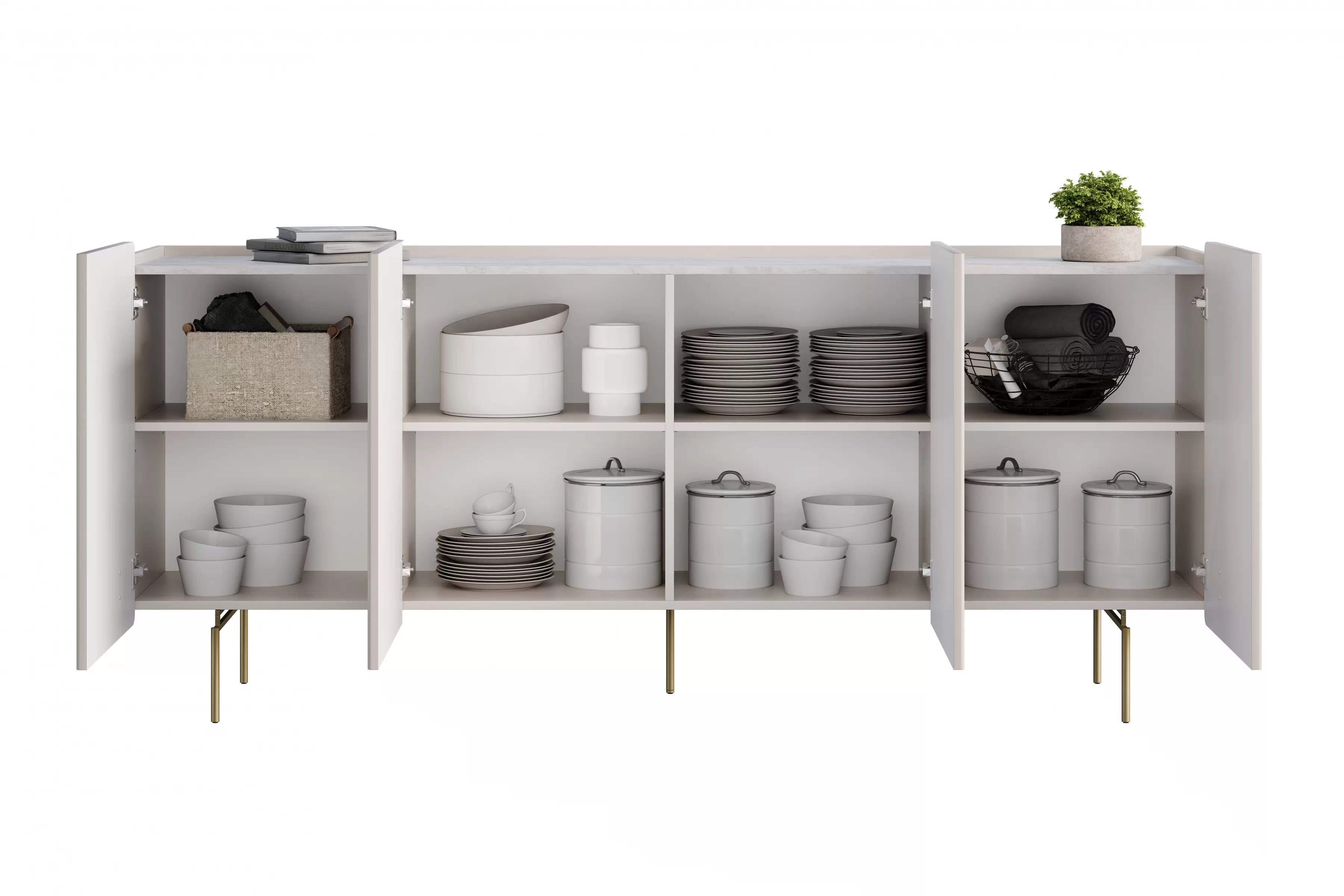 Komoda Malmi 200 cm - kašmír / crema bianca / zlaté nohy Komoda Malmi 200 cm - kašmír / crema bianca / zlote nozki