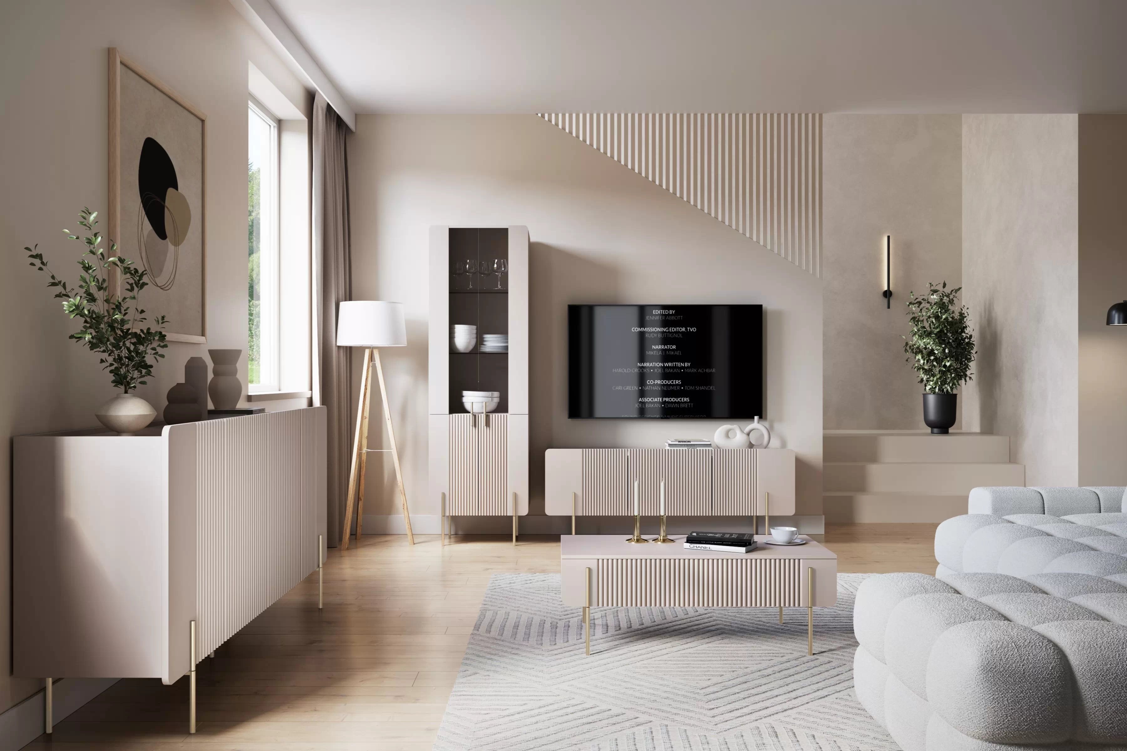 Komoda Malmi 200 cm - kašmírová / zlatá Komoda Malmi 200 cm - kašmír / zlote nozki