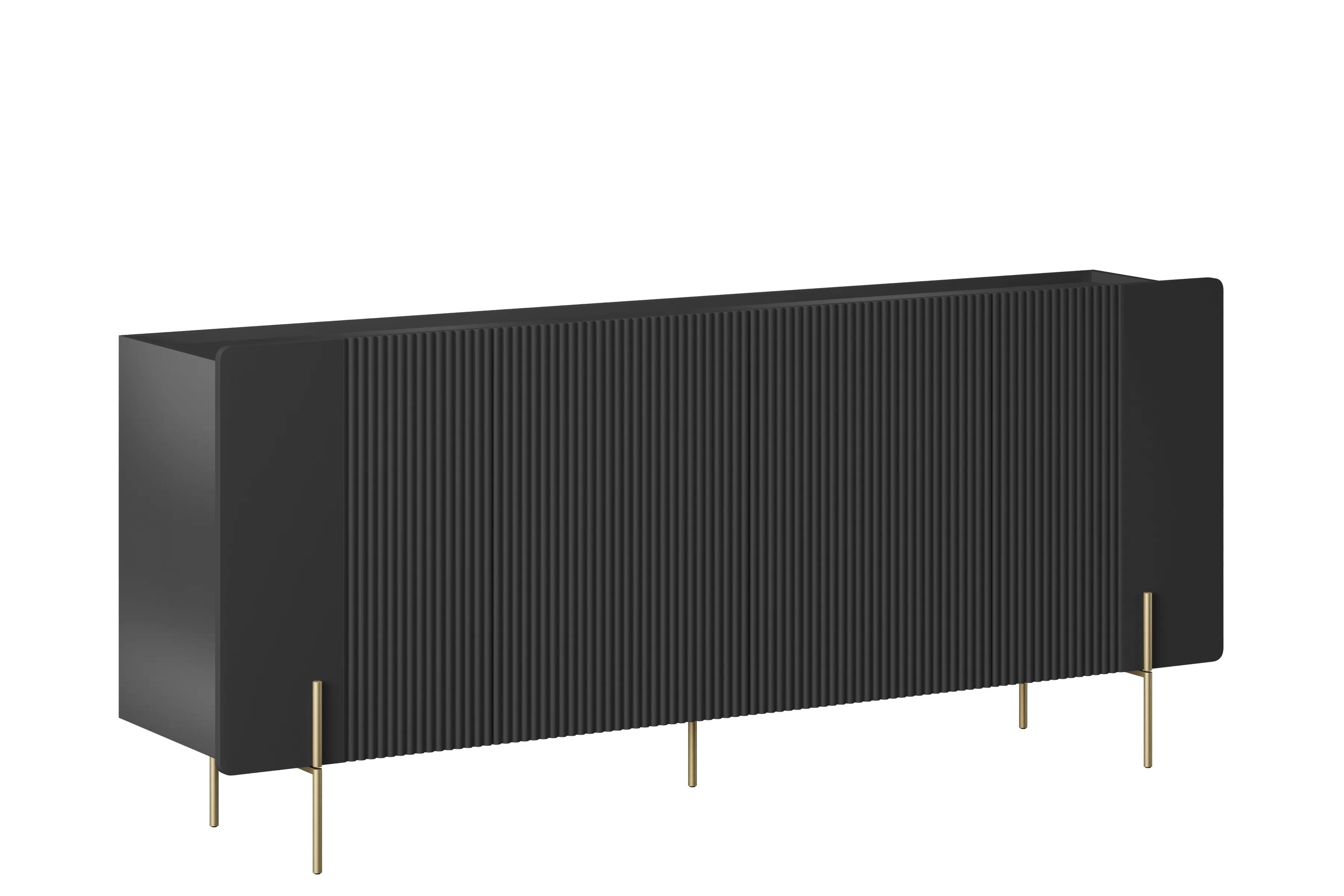 Komoda Malmi 200 cm čtyřdveřová - černý mat / zlaté nohy Komoda Malmi 200 cm čtyřdveřová - černá mat / zlote nozki