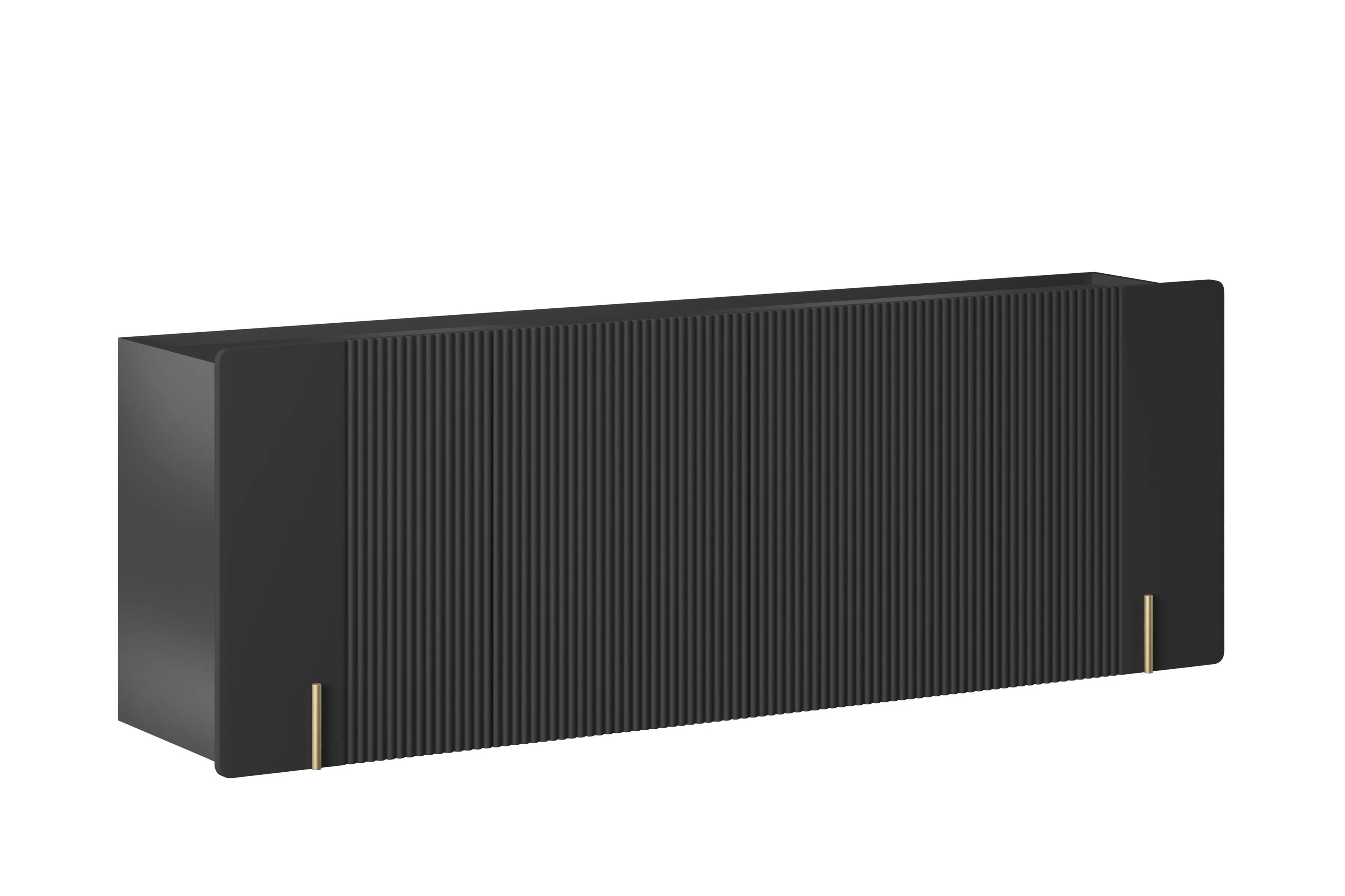 Závěsná čtyřdveřová komoda Malmi 200 cm - černý mat / zlatá Komoda Malmi 200 cm čtyřdveřová závěsná - černá mat / zlatá