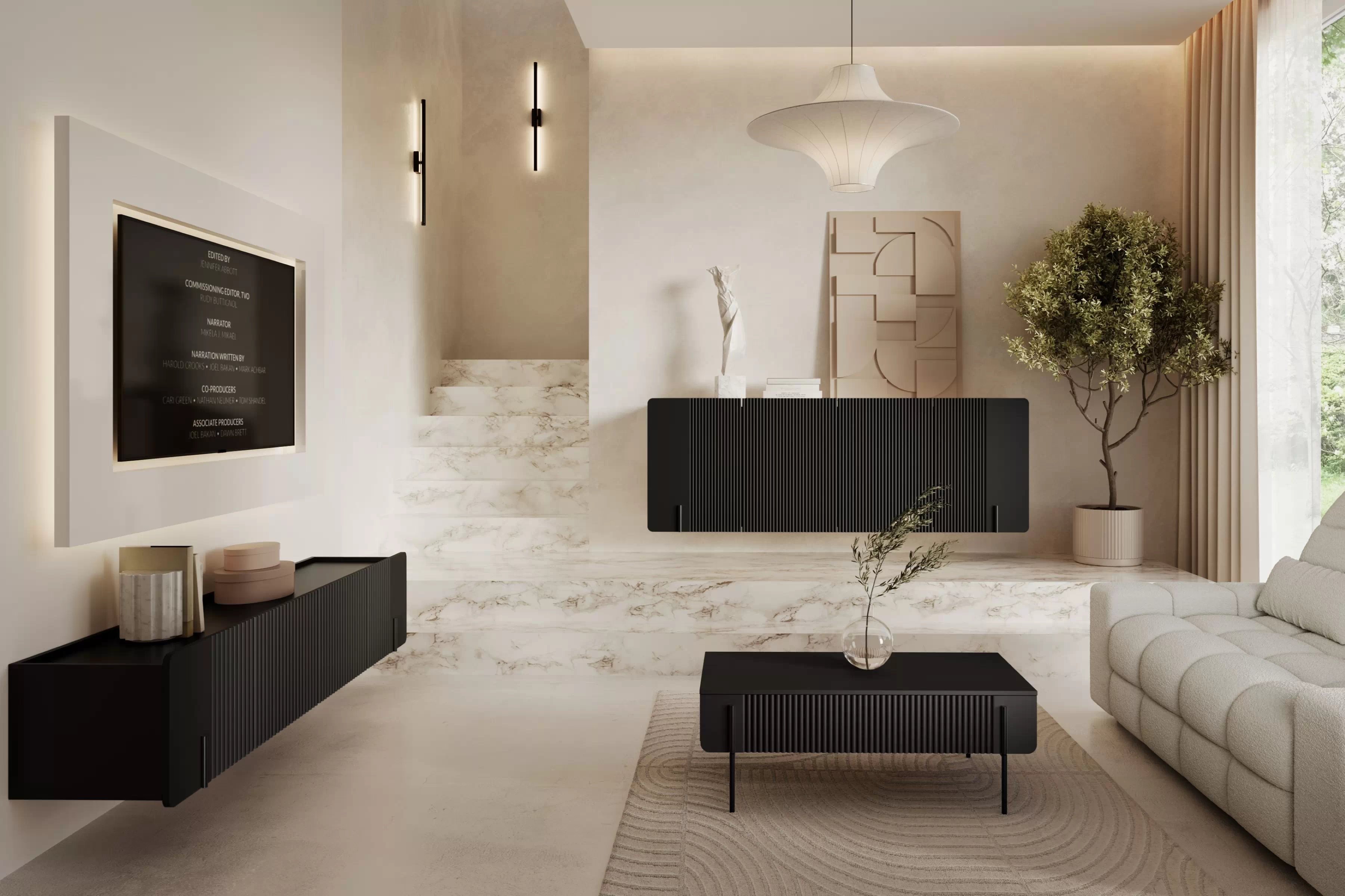 Závesná komoda Malmi 200 cm - čierny mat / čierna Komoda Malmi 200 cm závesná - Čierny mat / Čierny