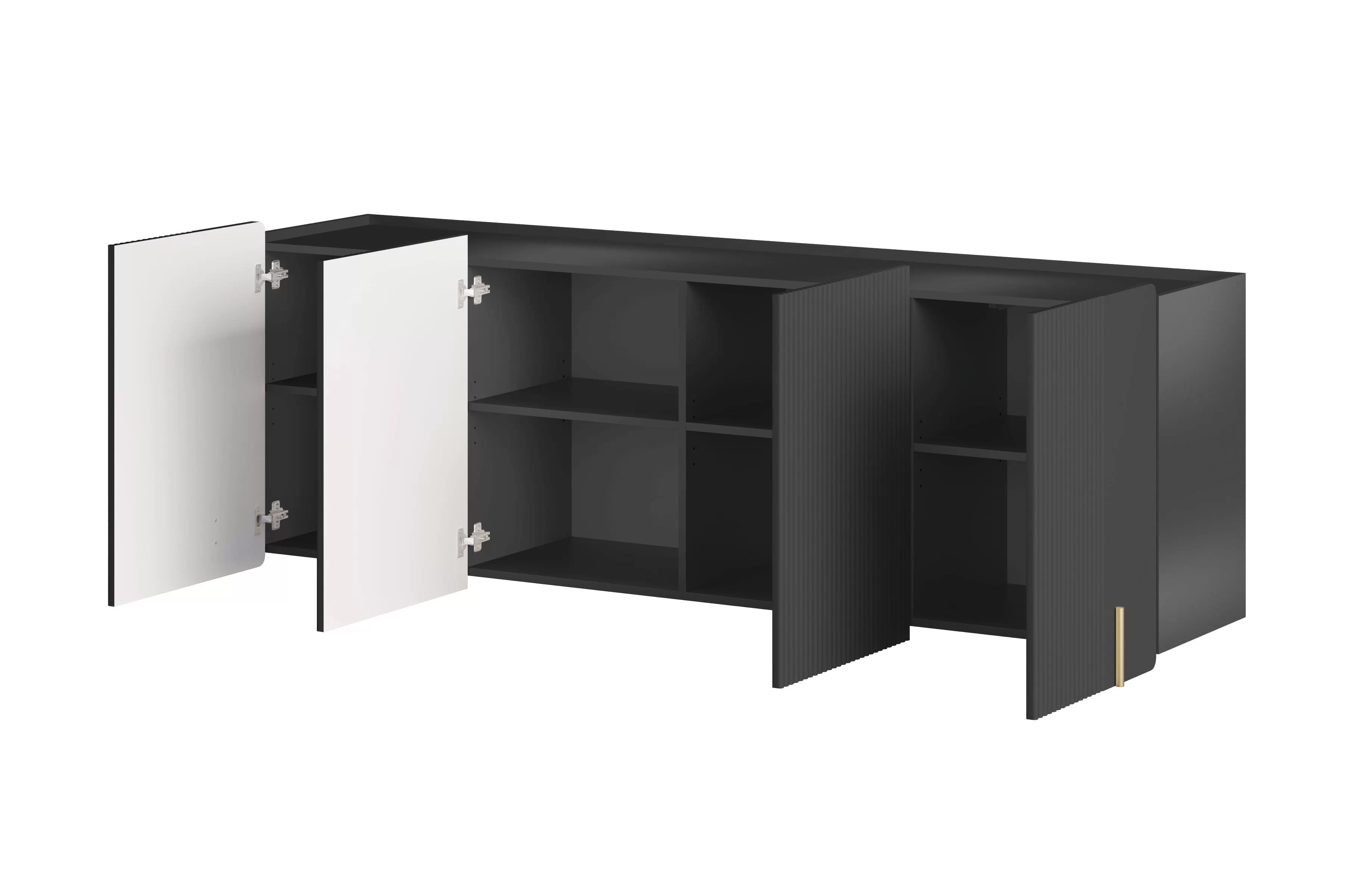 Závěsná komoda Malmi 200 cm - černý mat / zlatá Komoda Malmi 200 cm závěsná - černá mat / zlatá