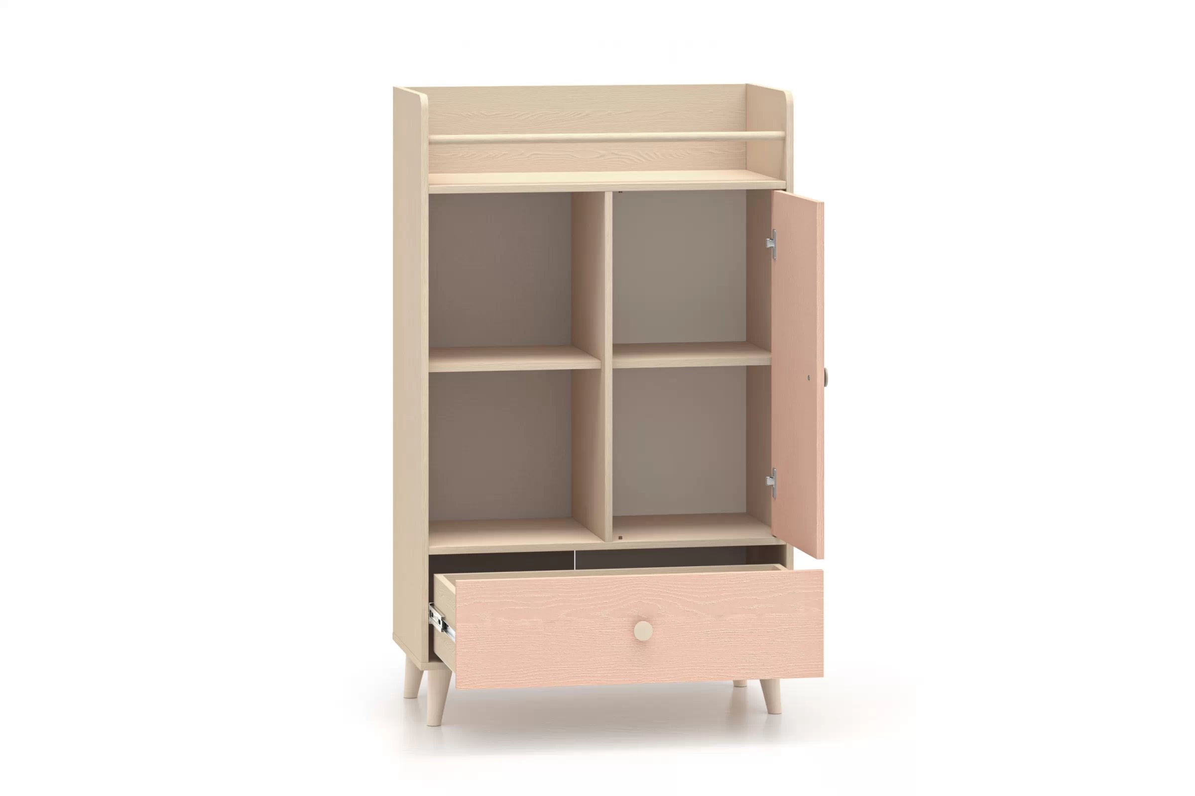 Dětská komoda Marla se zásuvkou 80 cm - pouštní písek / růžová Komoda Marla 80 cm z szuflada - piasek pustyni / millenial pink