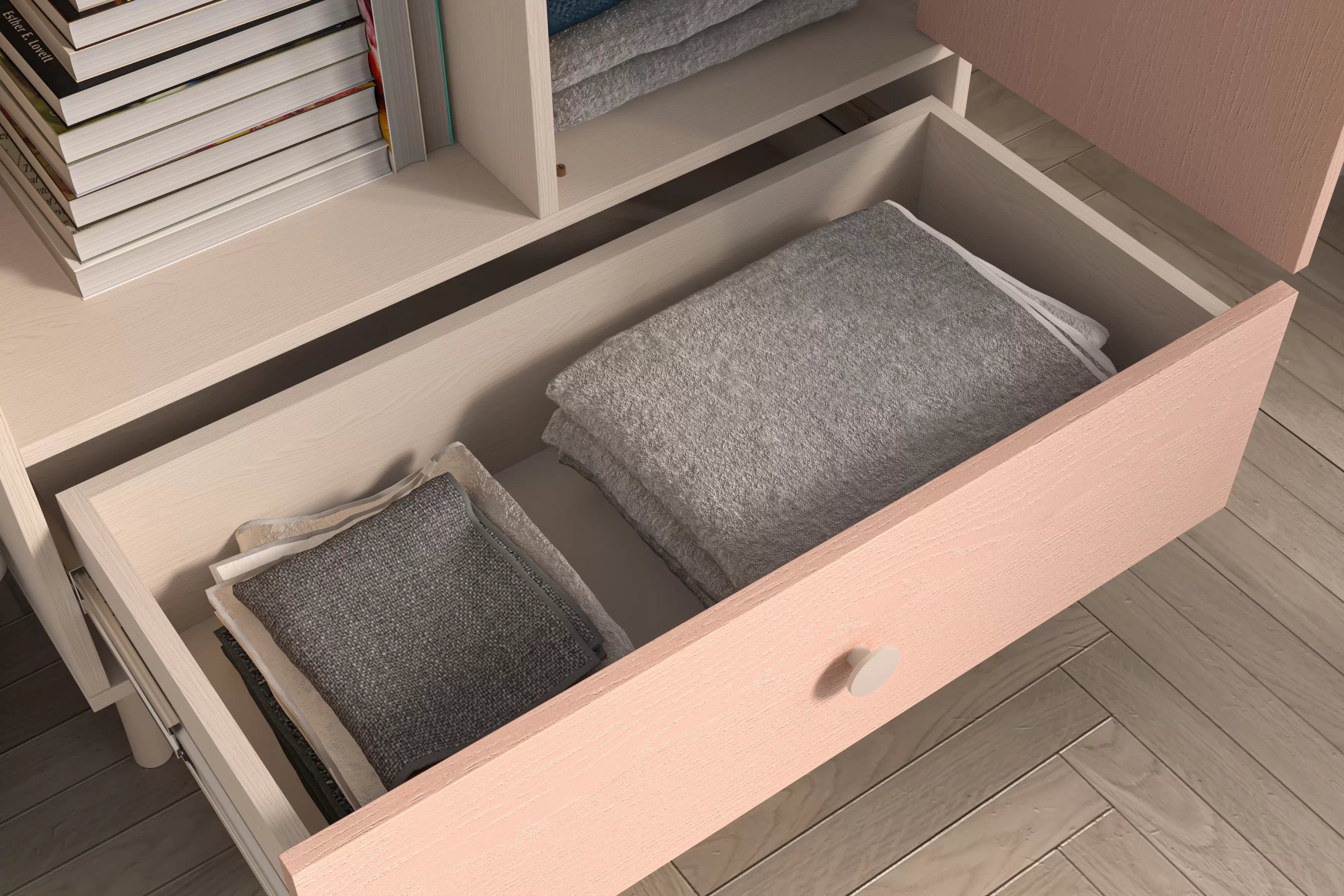 Dětská komoda Marla se zásuvkou 80 cm - pouštní písek / růžová Komoda Marla 80 cm z szuflada - piasek pustyni / millenial pink