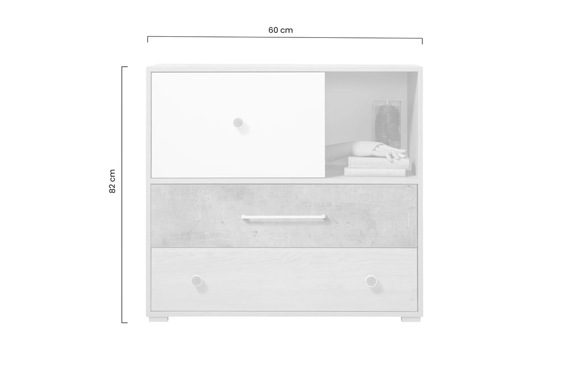 Step ST6 komód 90 cm fiókos - bézs tölgy / fényes fehér / beton szürke Komod mlodziezowa Step ST6 90 cm fiokokkal szivacsos tölgy / fehér lux / beton