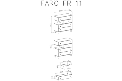 Komoda Faro FR11 se čtyřmi zásuvkami a výklenkem - bílý lux / dub artisan / šedá Komoda mlodziezowa se čtyřmi zásuvkami a výklenku Faro FR11 - Bílý lux / Dub artisan / šedý - schemat