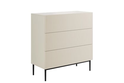 Moderní komoda Nicole 100 cm s zásuvkami a ryhovaným čelem - kašmír / černé nožky