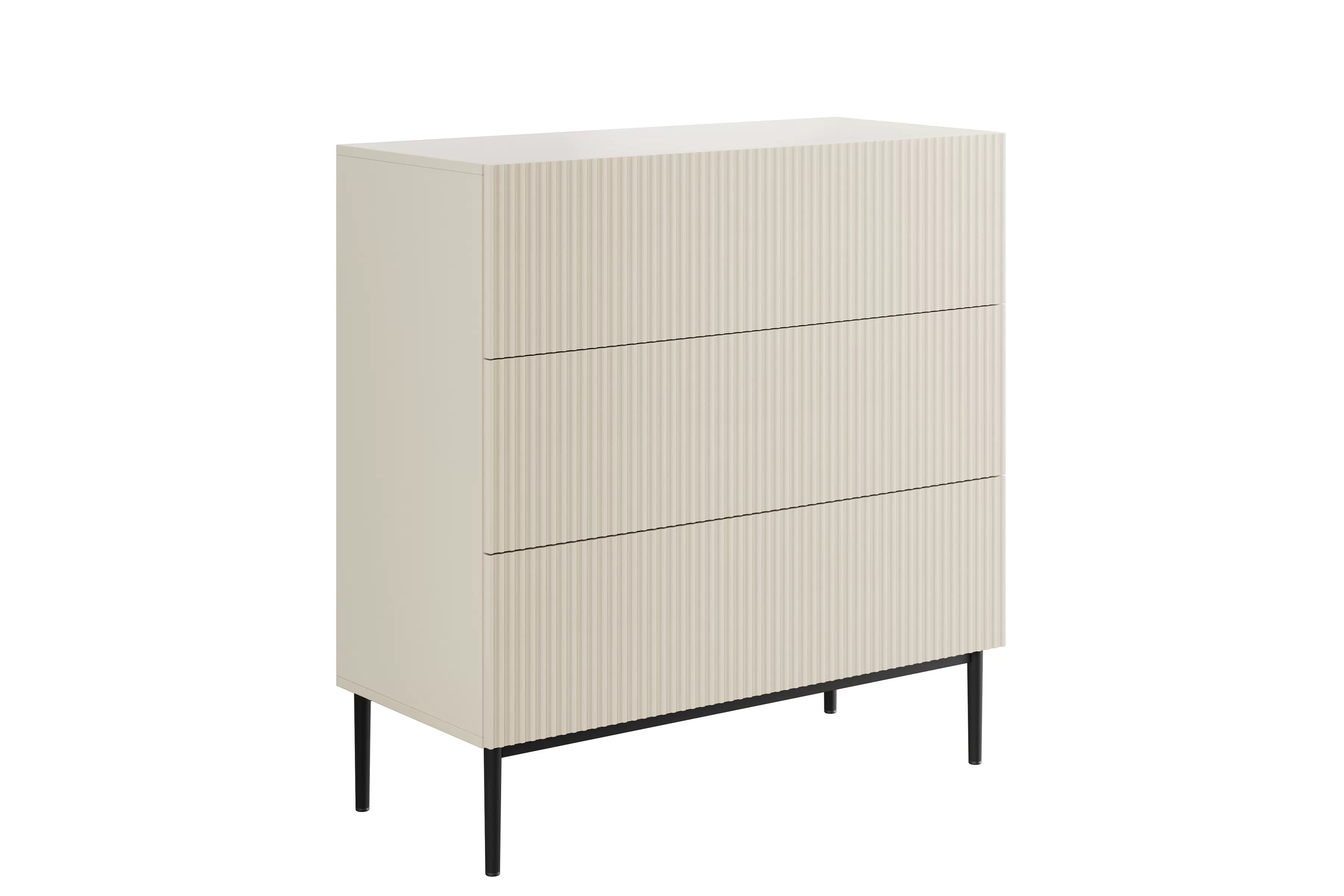 Moderní komoda Nicole 100 cm s zásuvkami a ryhovaným čelem - kašmír / černé nožky Komoda Nicole 100 cm se zásuvkami i ryflowanym frontem - kašmír / černá nozki