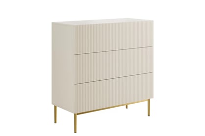 Moderní komoda Nicole 100 cm se zásuvkami a rýhovaným čelem - kašmír / zlaté nohy