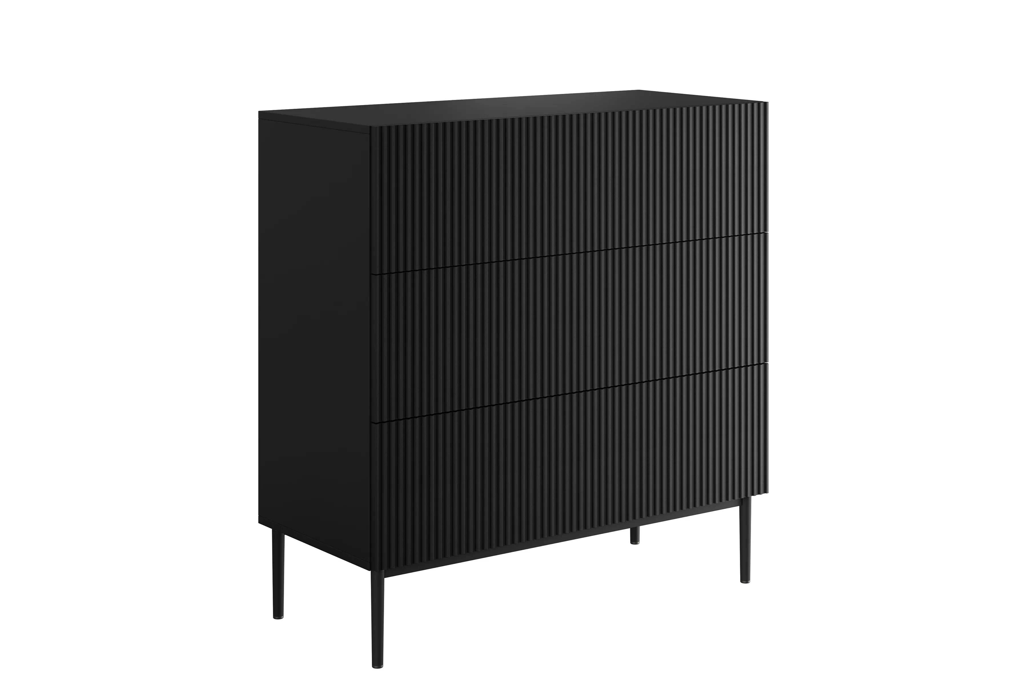 Moderní komoda Nicole 100 cm s žebrovanými zásuvkami - černá matná / černé nohy Komoda Nicole 100 cm se zásuvkami s frézovanou přední částí - černá mat / černá nozki