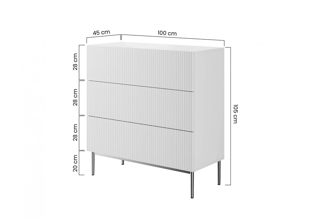 Komoda Nicole 100 cm - čierny mat / zlatá Komoda Nicole 100 cm s tromi zásuvkami i metalowymi nogami - Čierny mat / zlote nozki