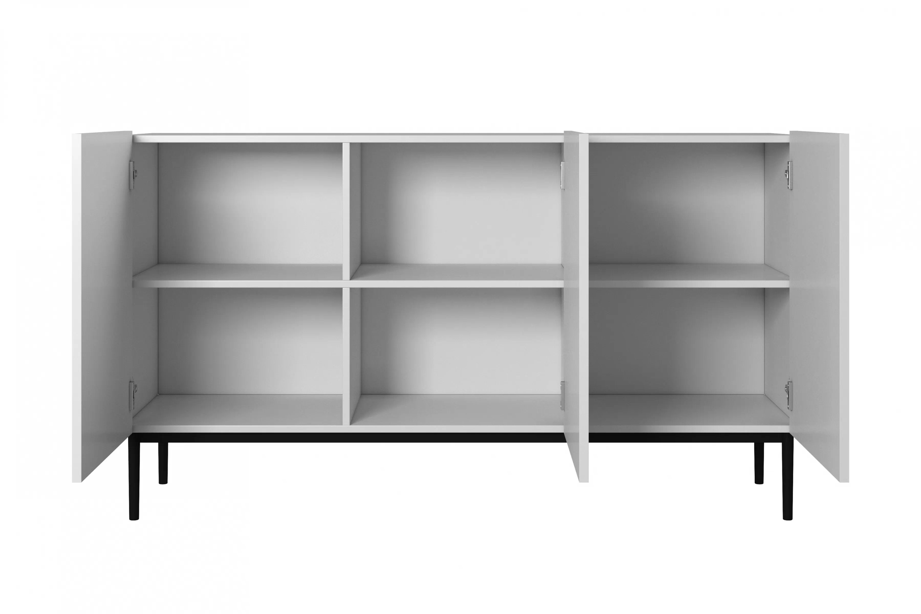 Komoda Nicole 150 cm - biely mat / čierna Komoda Nicole 150 cm trojdverová s frézovaným frontom - biely mat / čierny nozki