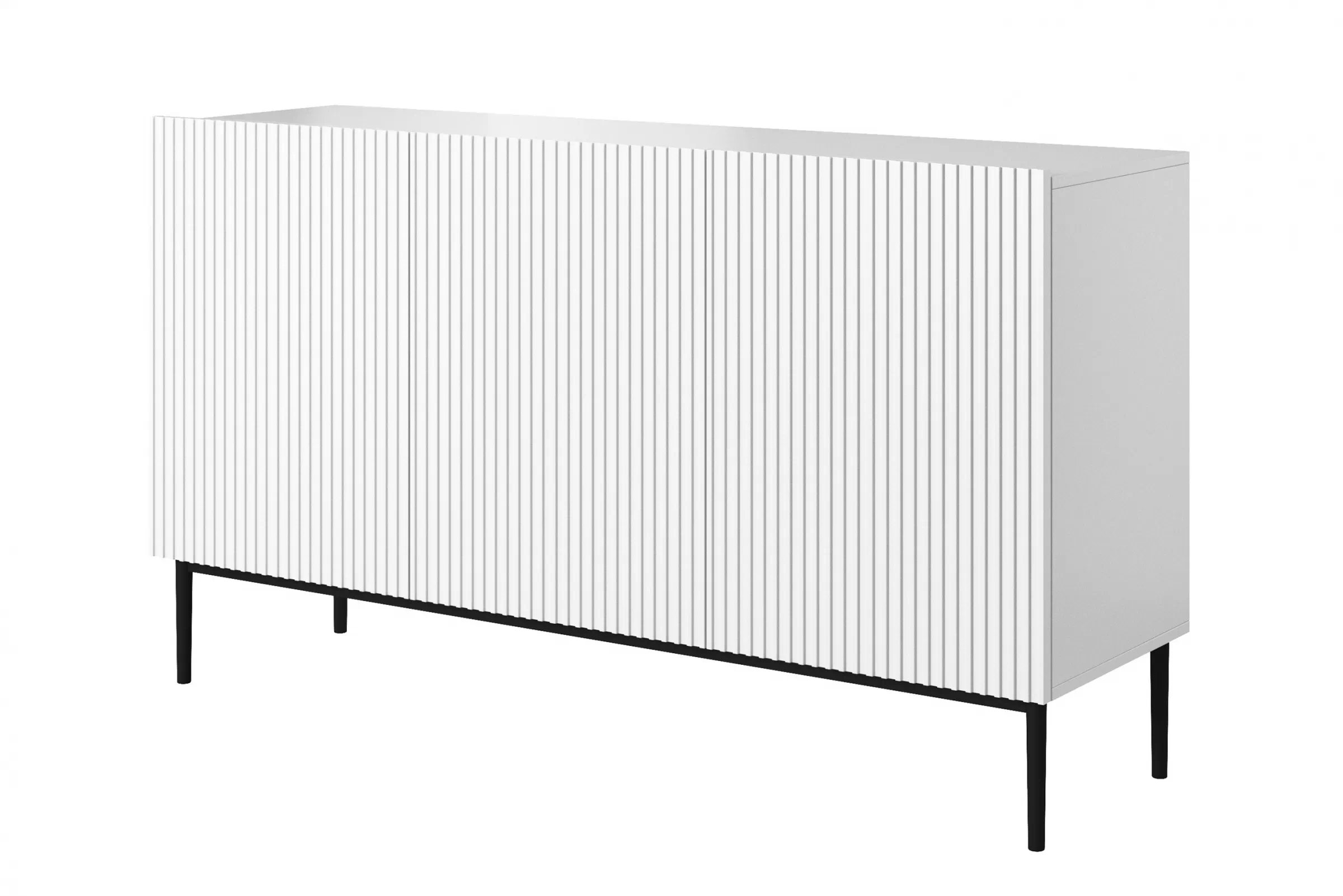 Komoda Nicole 150 cm - biely mat / čierna Komoda Nicole 150 cm trojdverová s frézovaným frontom - biely mat / čierny nozki