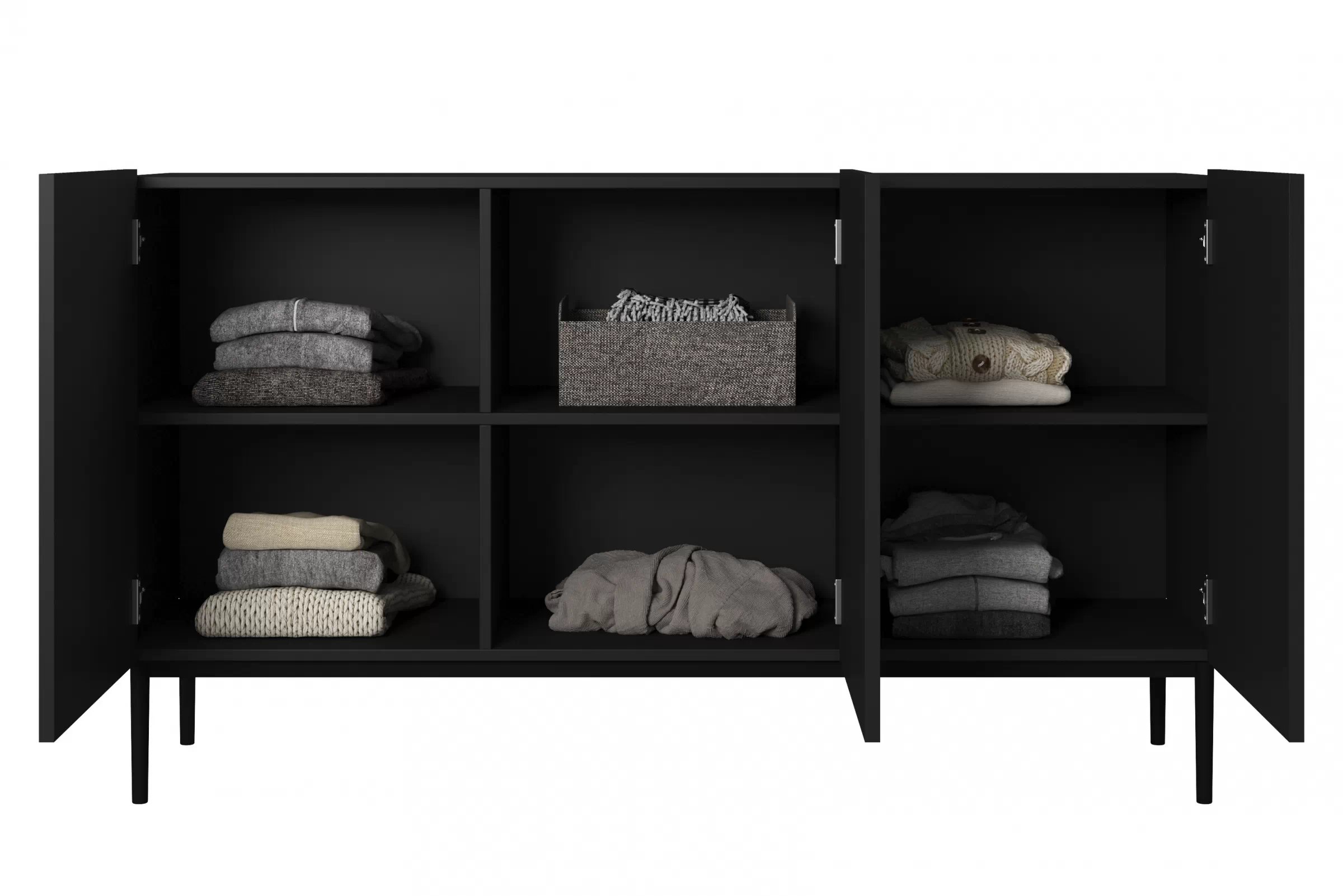 Komoda Nicole 150 cm - čierny mat / čierna Komoda Nicole 150 cm trojdverová s frézovaným frontom - Čierny mat / čierny nozki