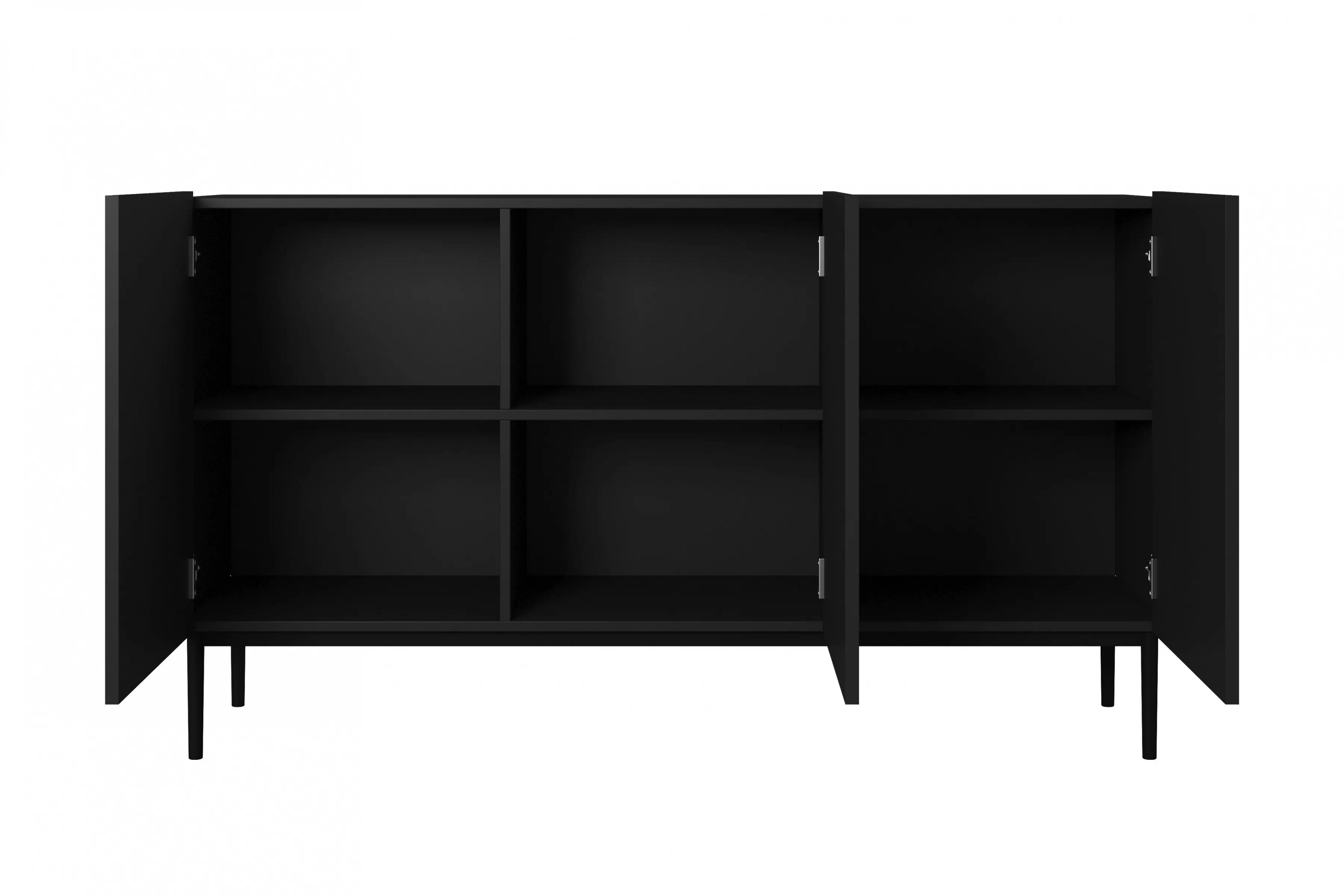 Komoda Nicole 150 cm - čierny mat / čierna Komoda Nicole 150 cm trojdverová s frézovaným frontom - Čierny mat / čierny nozki