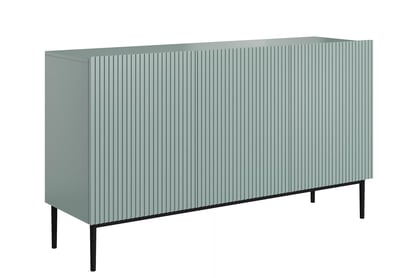 Komoda Nicole 150 cm třídveřová s ryhovaným čelem - šalvějová / černé nožky