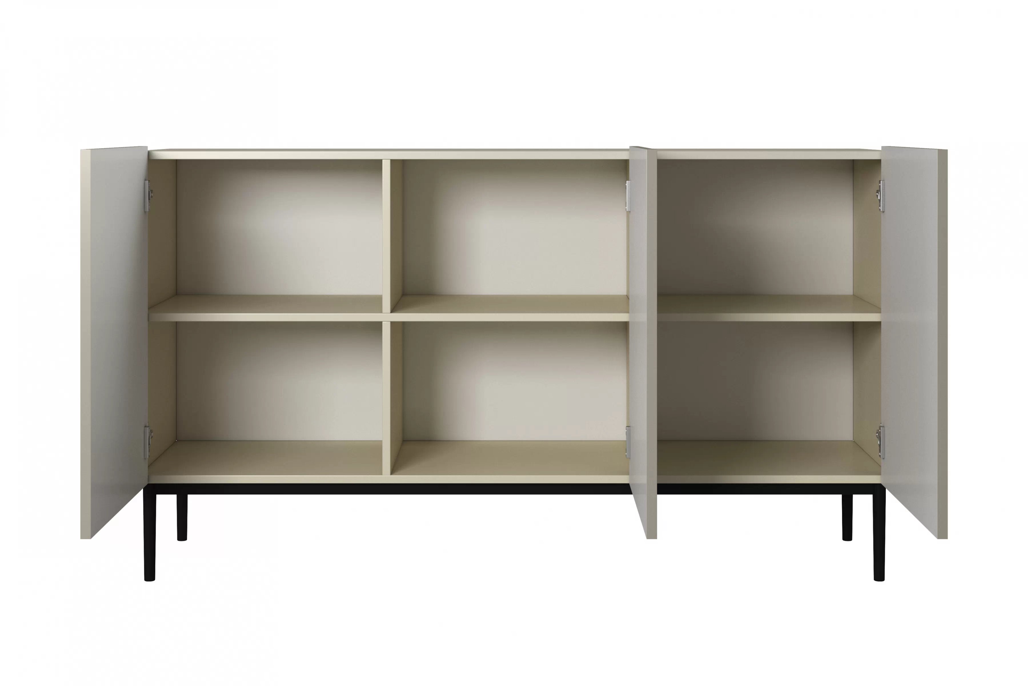 Komoda Nicole 150 cm s drážkovanými dvířky - kašmír / černé nohy Komoda Nicole 150 cm s frézovanou přední částí - kašmír / černá nozki