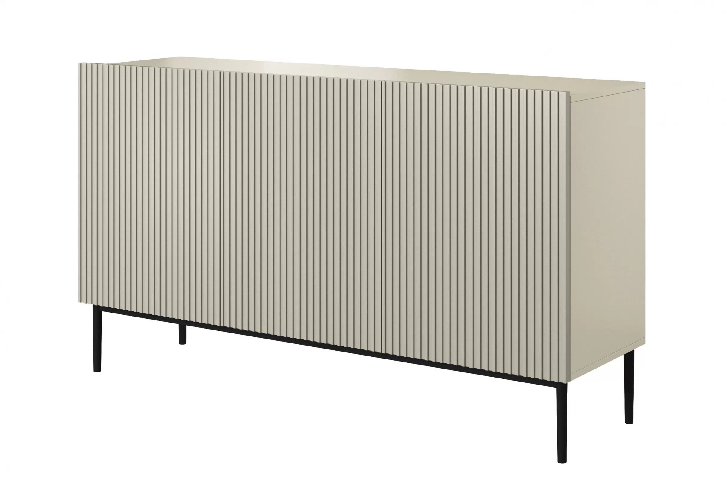 Komoda Nicole 150 cm s drážkovanými dvířky - kašmír / černé nohy Komoda Nicole 150 cm s frézovanou přední částí - kašmír / černá nozki