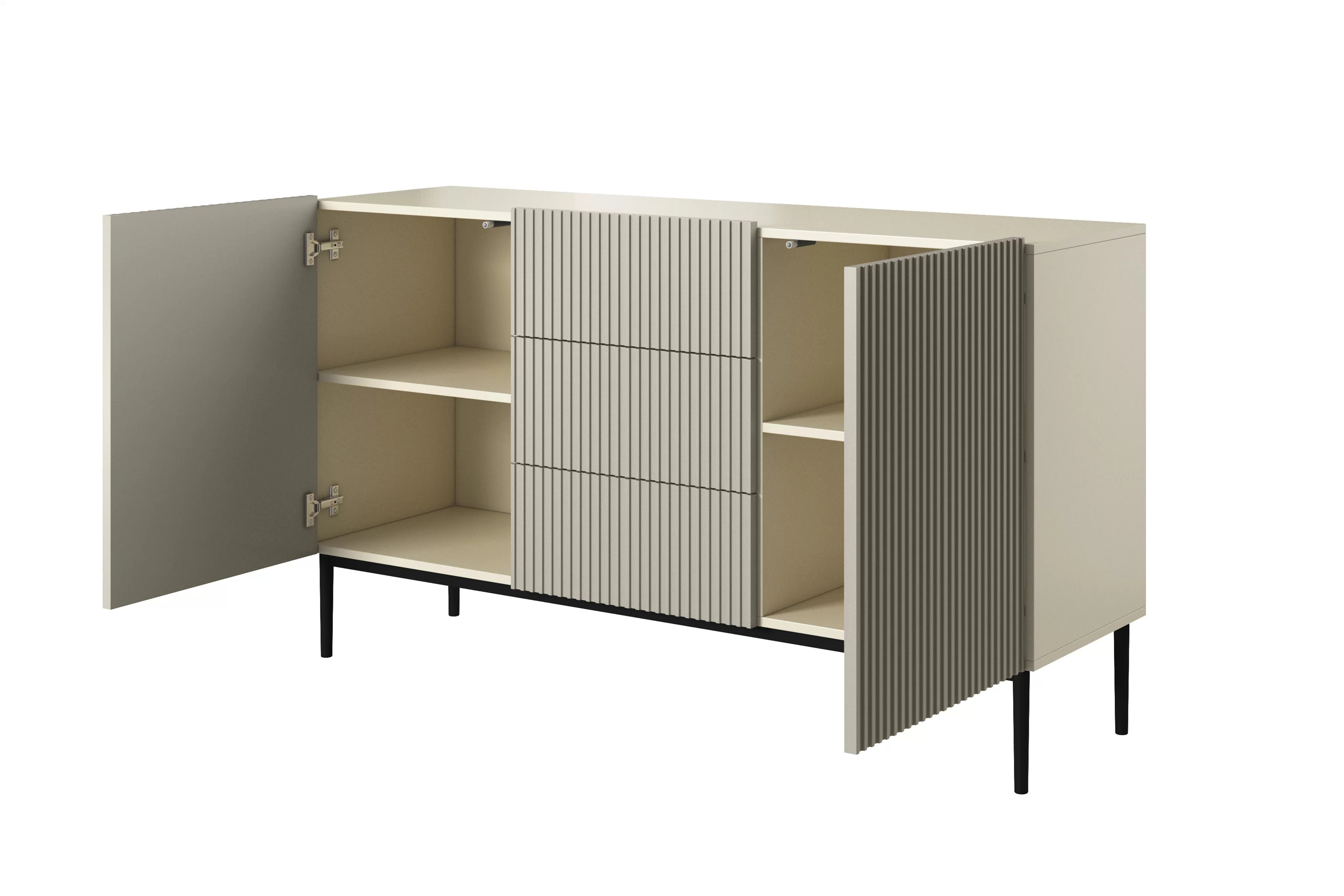 Komoda Nicole 150 cm - kašmír / černé nožky Komoda Nicole 150 cm se zásuvkami i metalowymi nogami - kašmír / černá nozki