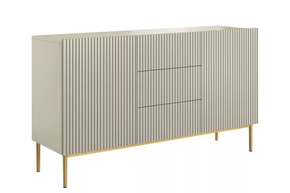 Komoda Nicole 150 cm so zásuvkami a ryhovaným čelom - kasmír / zlaté nožičky Komoda Nicole 150 cm so zásuvkami i ryflowanym frontem - kašmír / zlote nozki