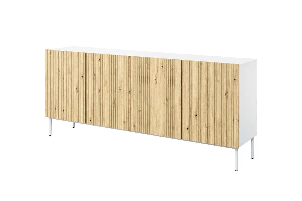 Komoda Nicole 200 cm - bílý mat / dub artisan / bílé nožky Komoda