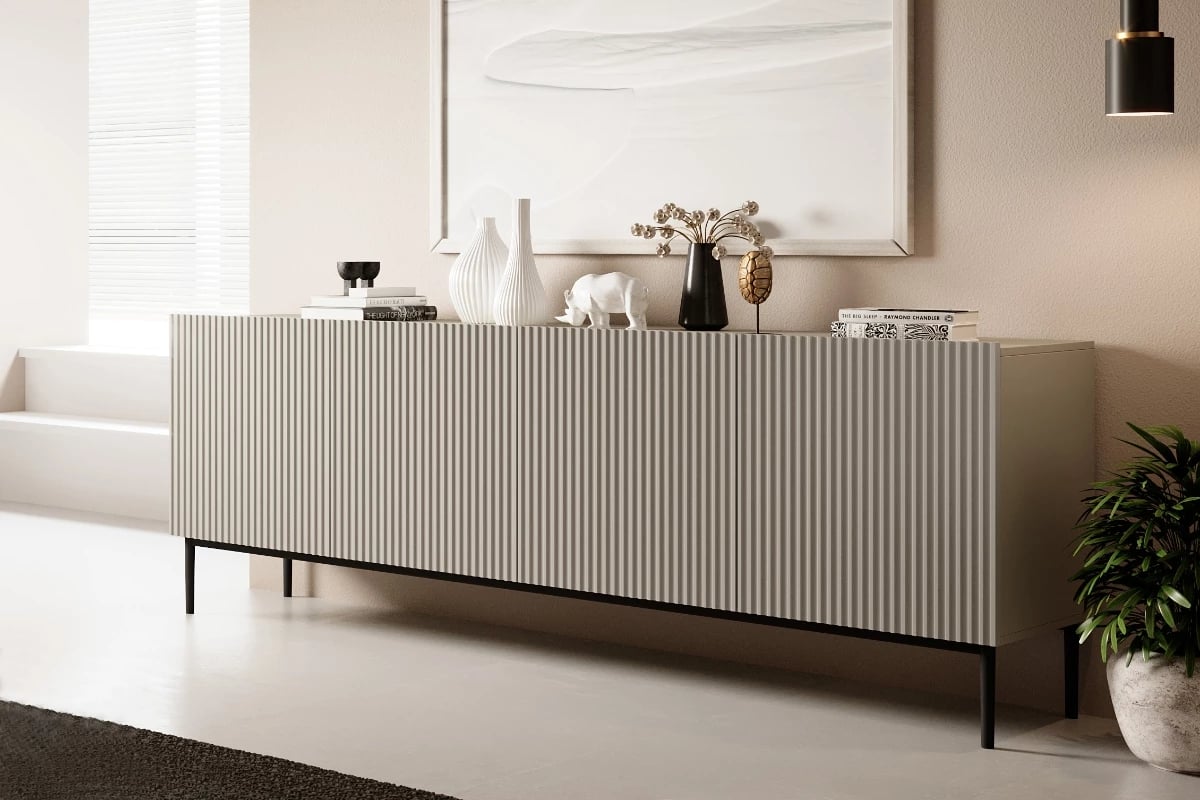 Komoda Nicole 200 cm na kovových nohách - kašmír / černé nohy Komoda do obývacího pokoje