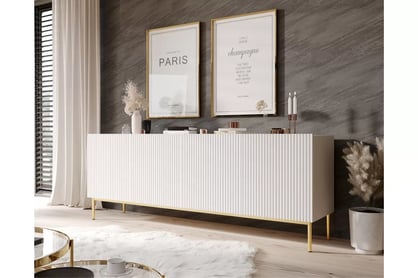 Komoda Nicole 200 cm na kovových nohách - bílý mat / zlaté nohy Komoda Nicole 200 cm na kovových nohách - bílý mat / zlote nozki