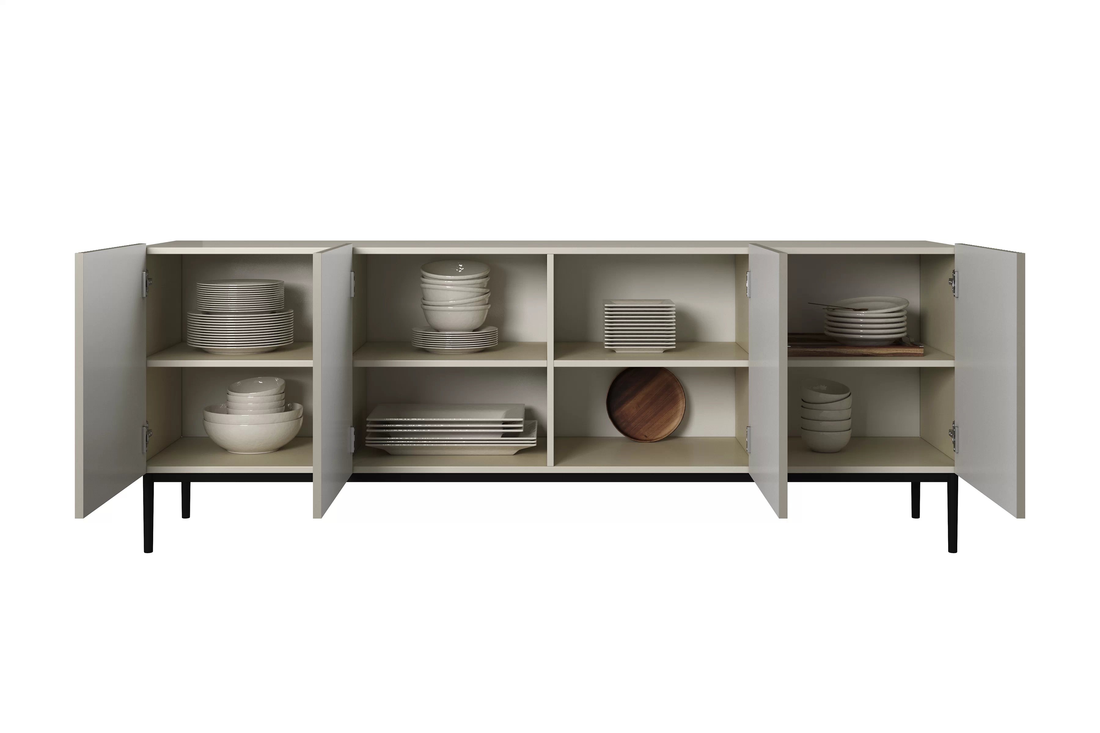 Komoda Nicole 200 cm na kovových nohách - kašmír / černé nohy Komoda Nicole 200 cm na kovových nohách - kašmír / černá nozki