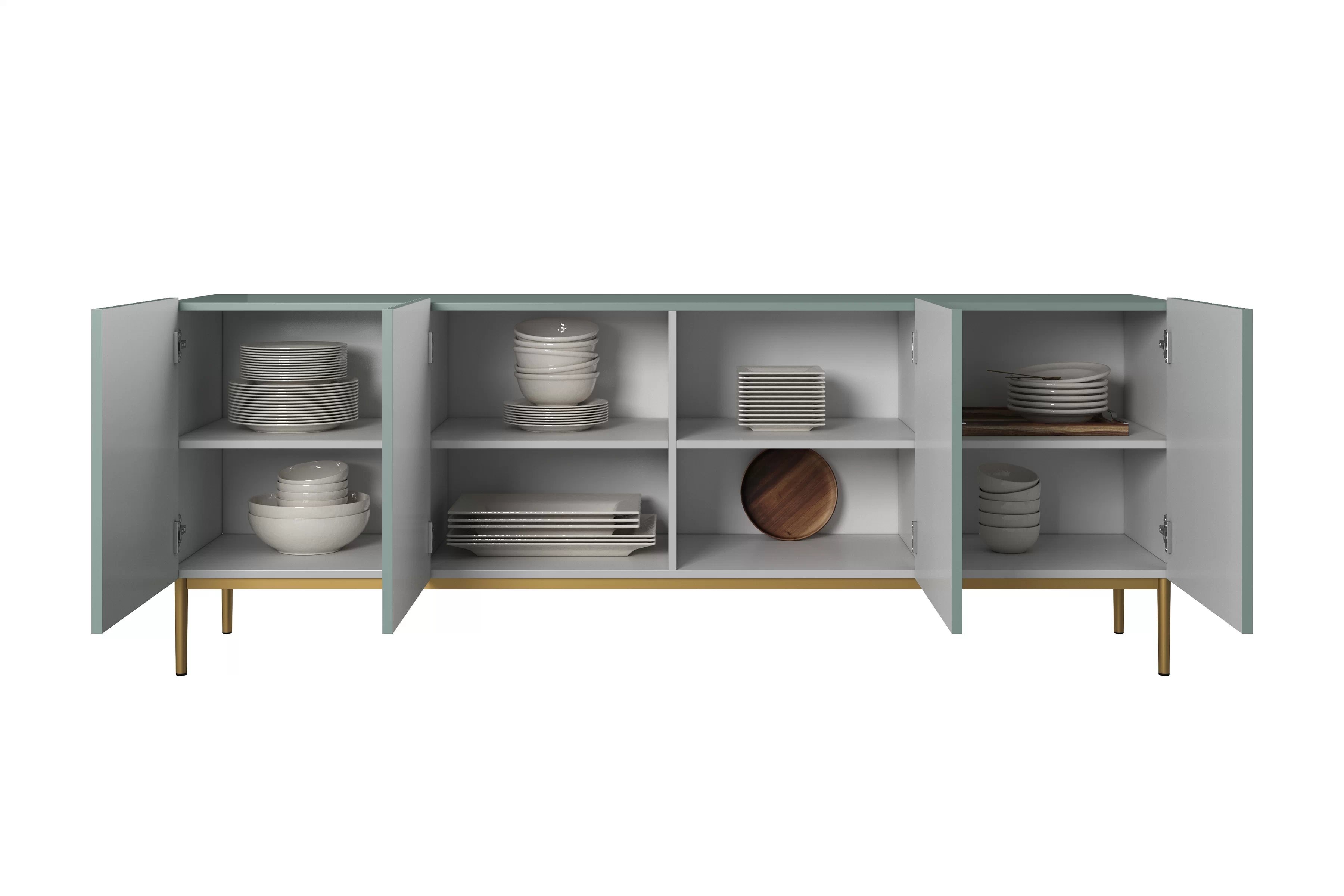 Komoda Nicole 200 cm na kovových nohách - šalvějová / zlaté nožky - Omezená nabídka Komoda Nicole 200 cm na kovových nohách- szalwia / zlaté nozki