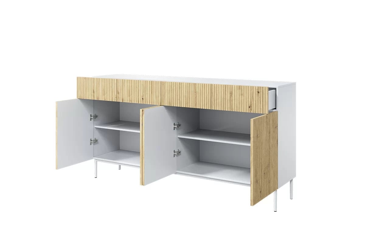 Komoda Nicole 200 cm so štyrmi zásuvkami - biela / dub artisan / biele nožičky - Koncovka série Komoda Nicole 200 cm so štyrmi zásuvkami - biela / dub artisan / biele nožičky - vnútro