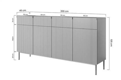 Komoda Nicole 200 cm - čierny mat / zlatá Komoda Nicole 200 cm so štyrmi zásuvkami i metalowymi nogami- Čierny mat / zlote nozki