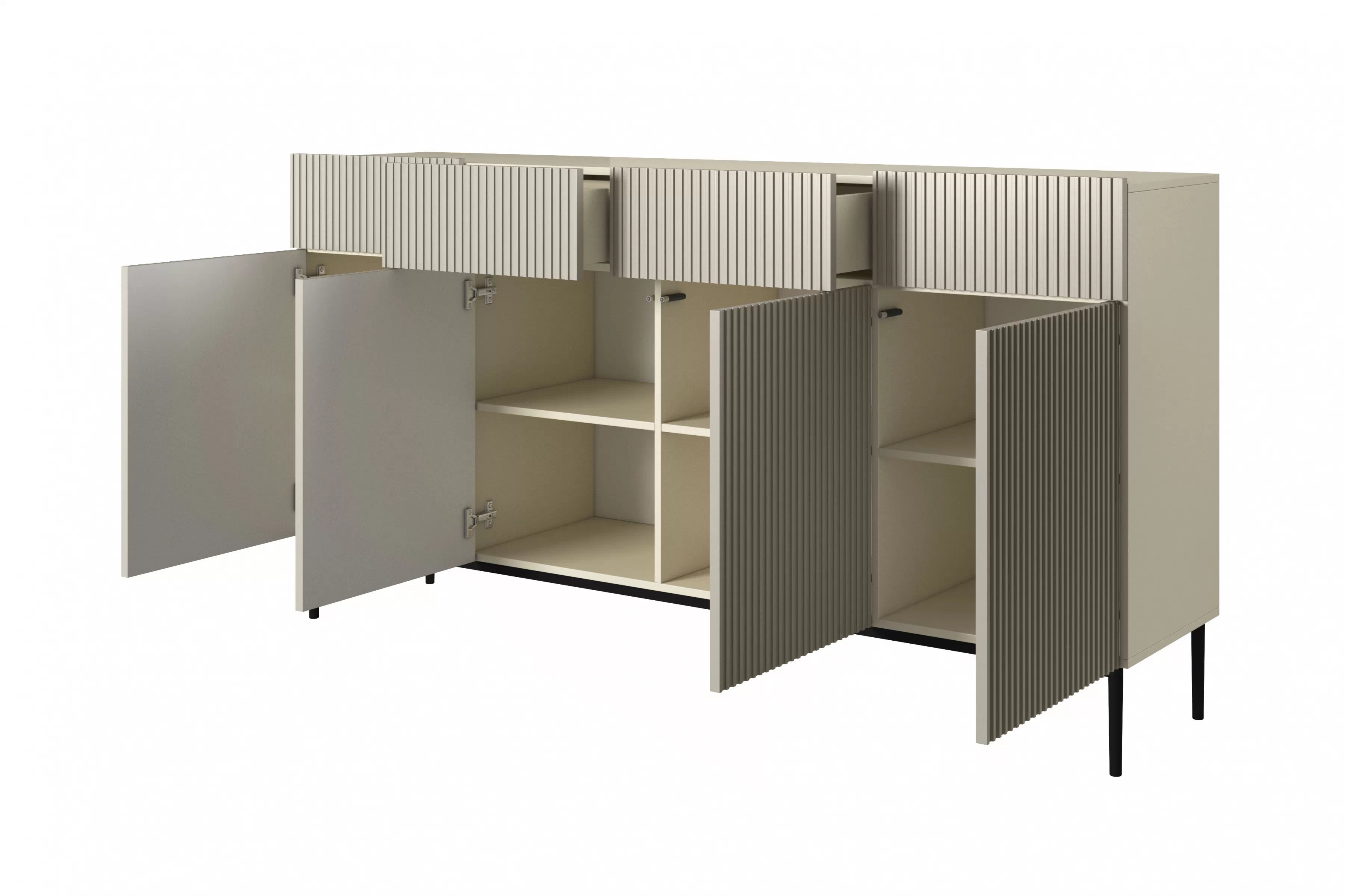 Komoda so zásuvkami Nicole 200 cm - kašmír / čierne nohy Komoda Nicole 200 cm so štyrmi zásuvkami i metalowymi nogami- kašmír / čierny nozki