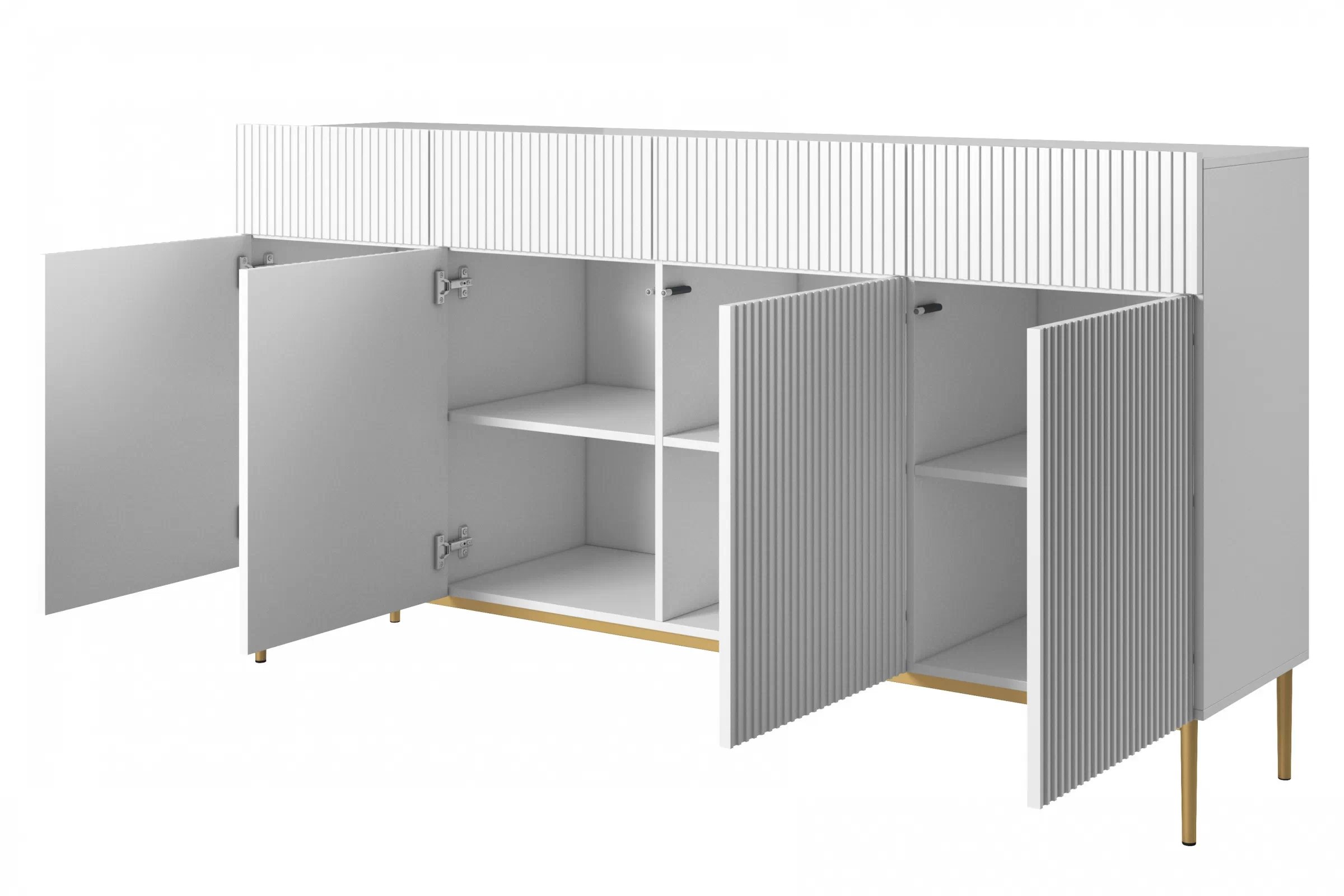 Komoda Nicole 200 cm so 4 zásuvkami - biely mat / zlatá Komoda Nicole 200 cm so štyrmi zásuvkami na kovových nohách- biely mat / zlote nozki