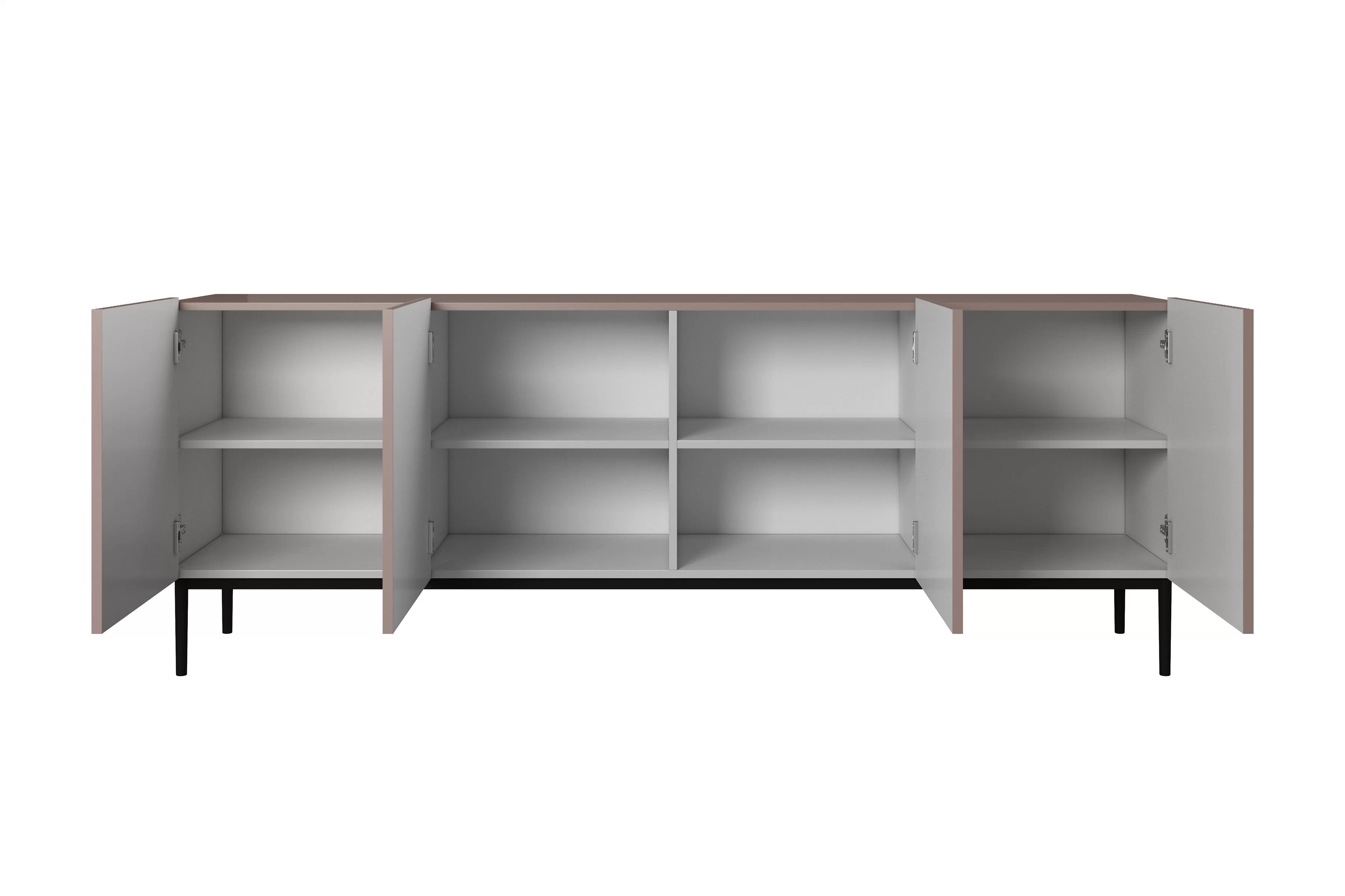 Komoda Nicole 200 cm s kovovými nožičkami - antická ružová / čierne nožičky - Koncovka Série Komoda Nicole 200 cm s frézovaným frontom i metalowymi nogami - antický Ružová / čierny nozki