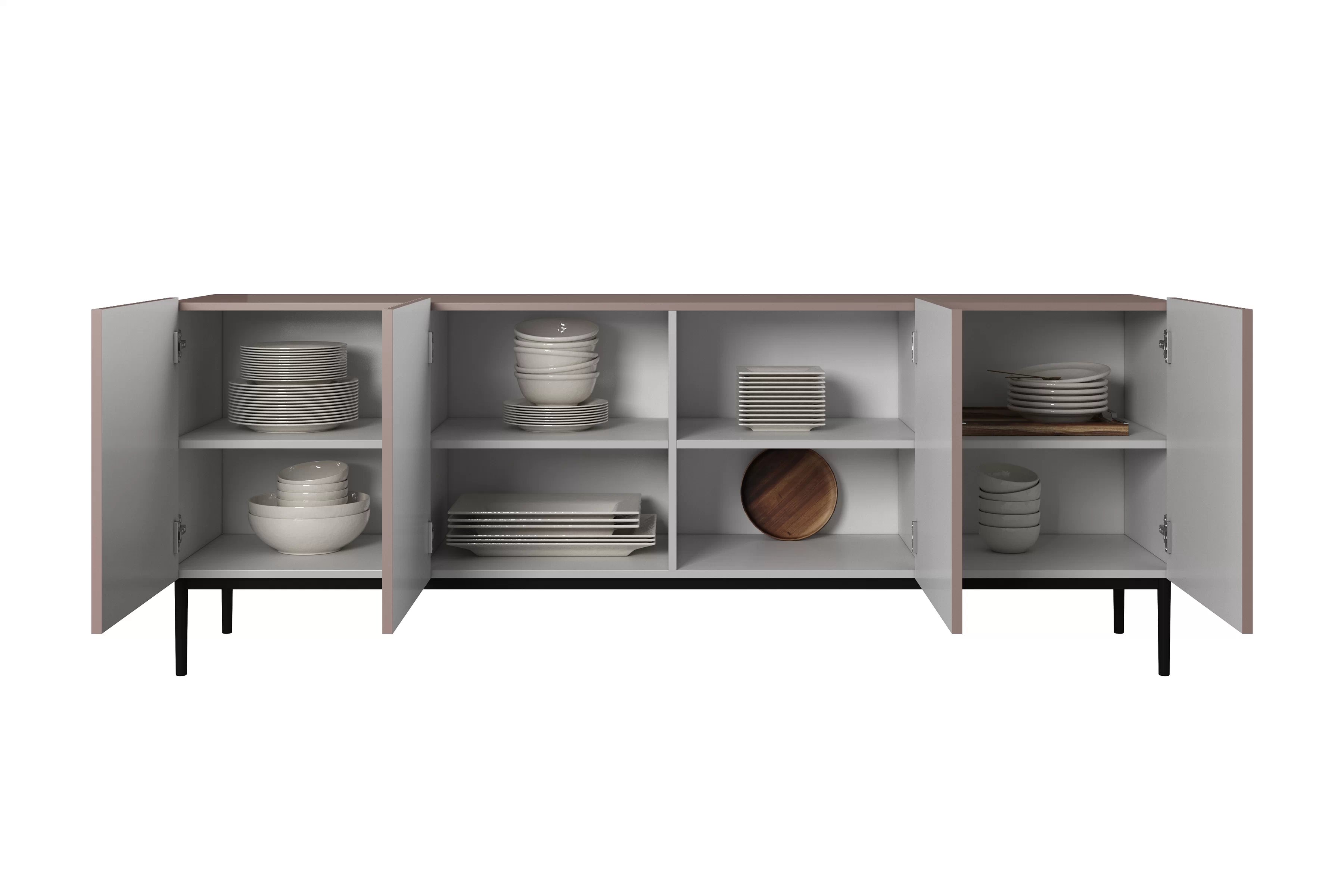 Komoda Nicole 200 cm s kovovými nožičkami - antická ružová / čierne nožičky - Koncovka Série Komoda Nicole 200 cm s frézovaným frontom i metalowymi nogami - antický Ružová / čierny nozki