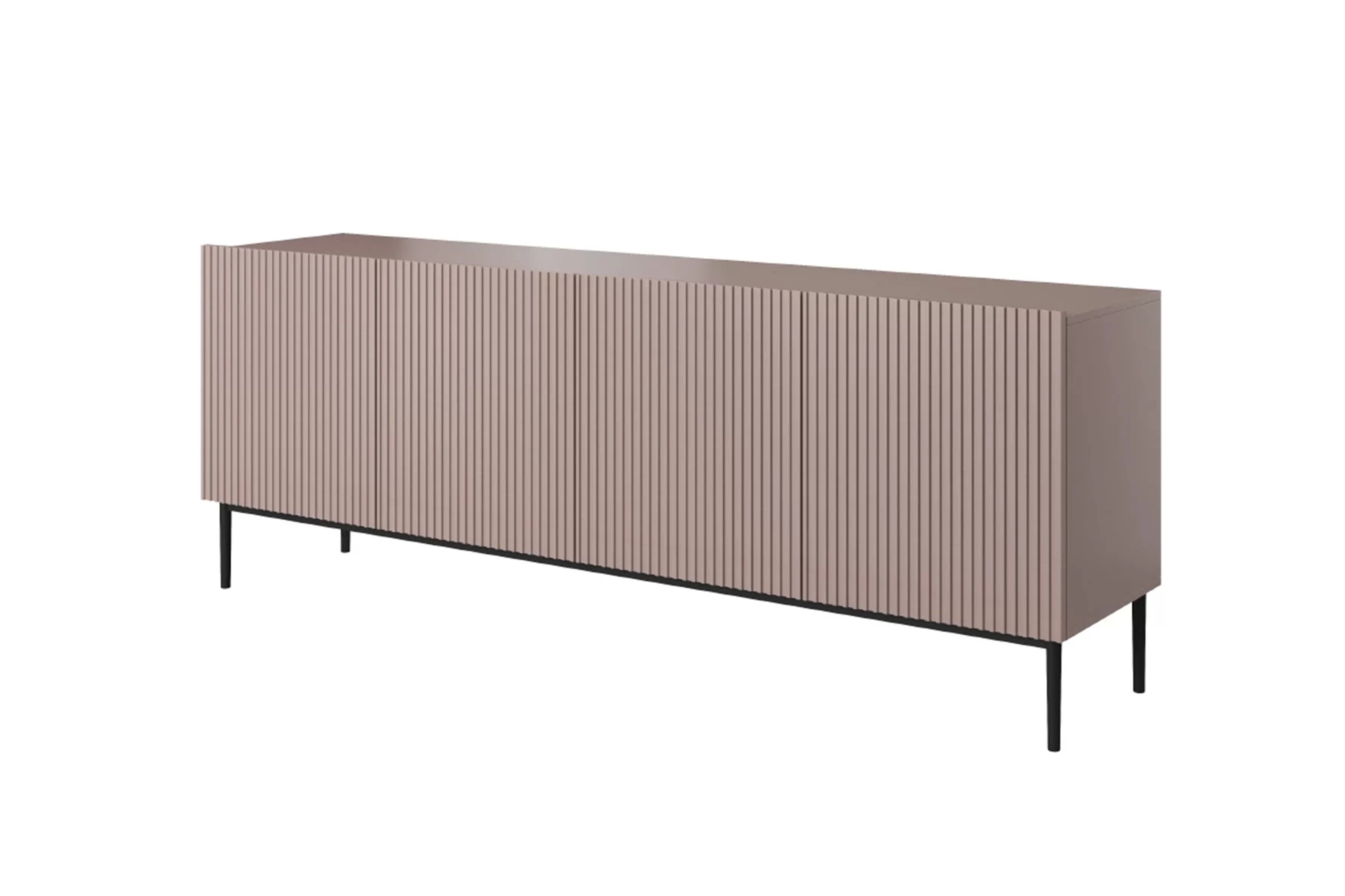 Komoda Nicole 200 cm s kovovými nožičkami - antická ružová / čierne nožičky - Koncovka Série Komoda Nicole 200 cm s frézovaným frontom i metalowymi nogami - antický Ružová / čierny nozki