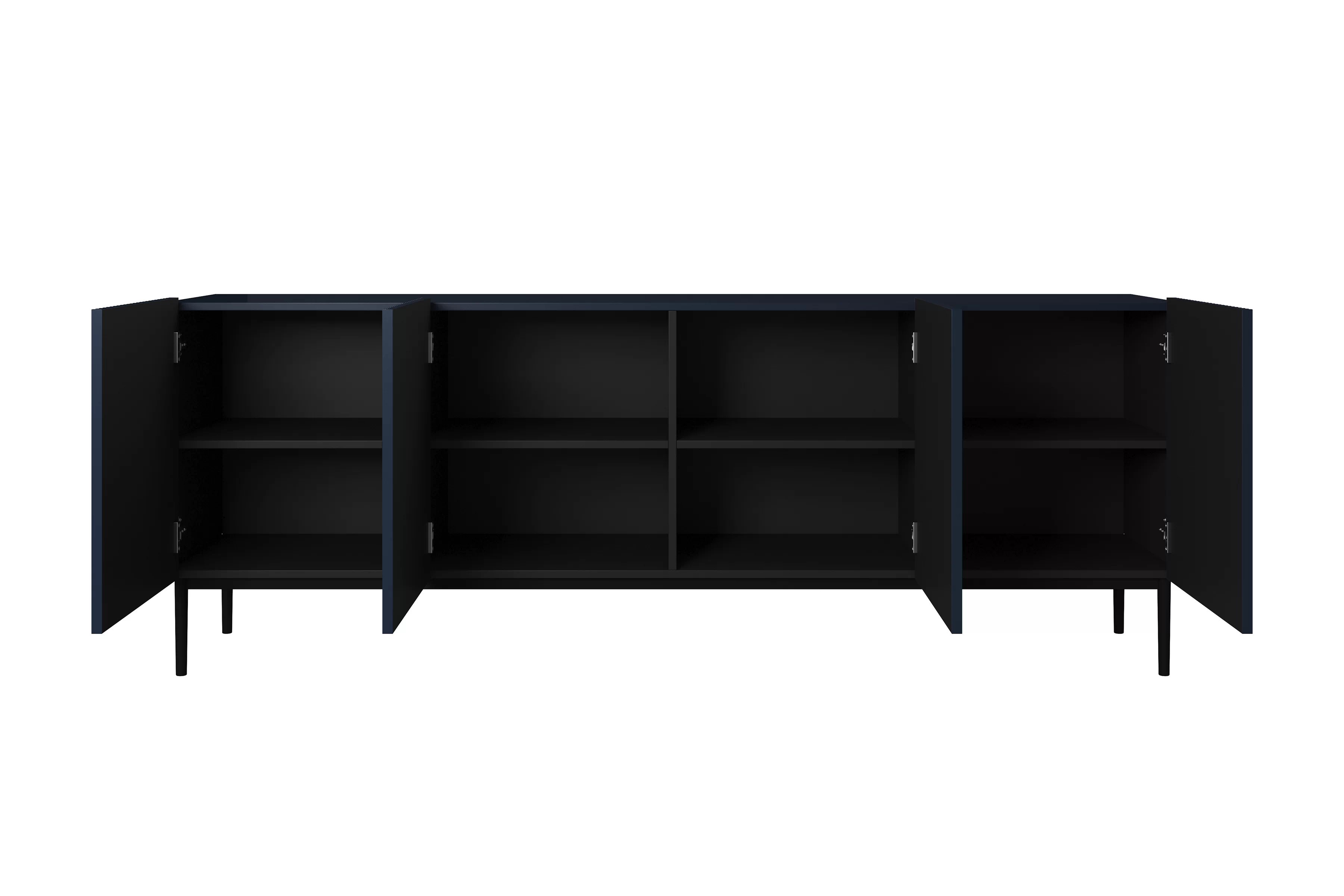 Komoda Nicole 200 cm s frézovaným čelem - námořnická modrá / černé nožky Komoda Nicole 200 cm s frézovanou přední částí i metalowymi nogami - námořnická modrá / černá nozki