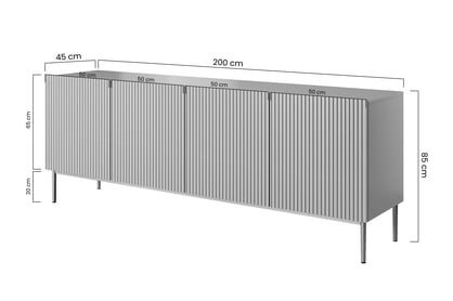 Komoda Nicole 200 cm s frézovaným frontom i metalowymi nogami- szalwia / čierny nozki - Koncovka Série Komoda Nicole 200 cm s frézovaným frontom i metalowymi nogami- szalwia / čierny nozki