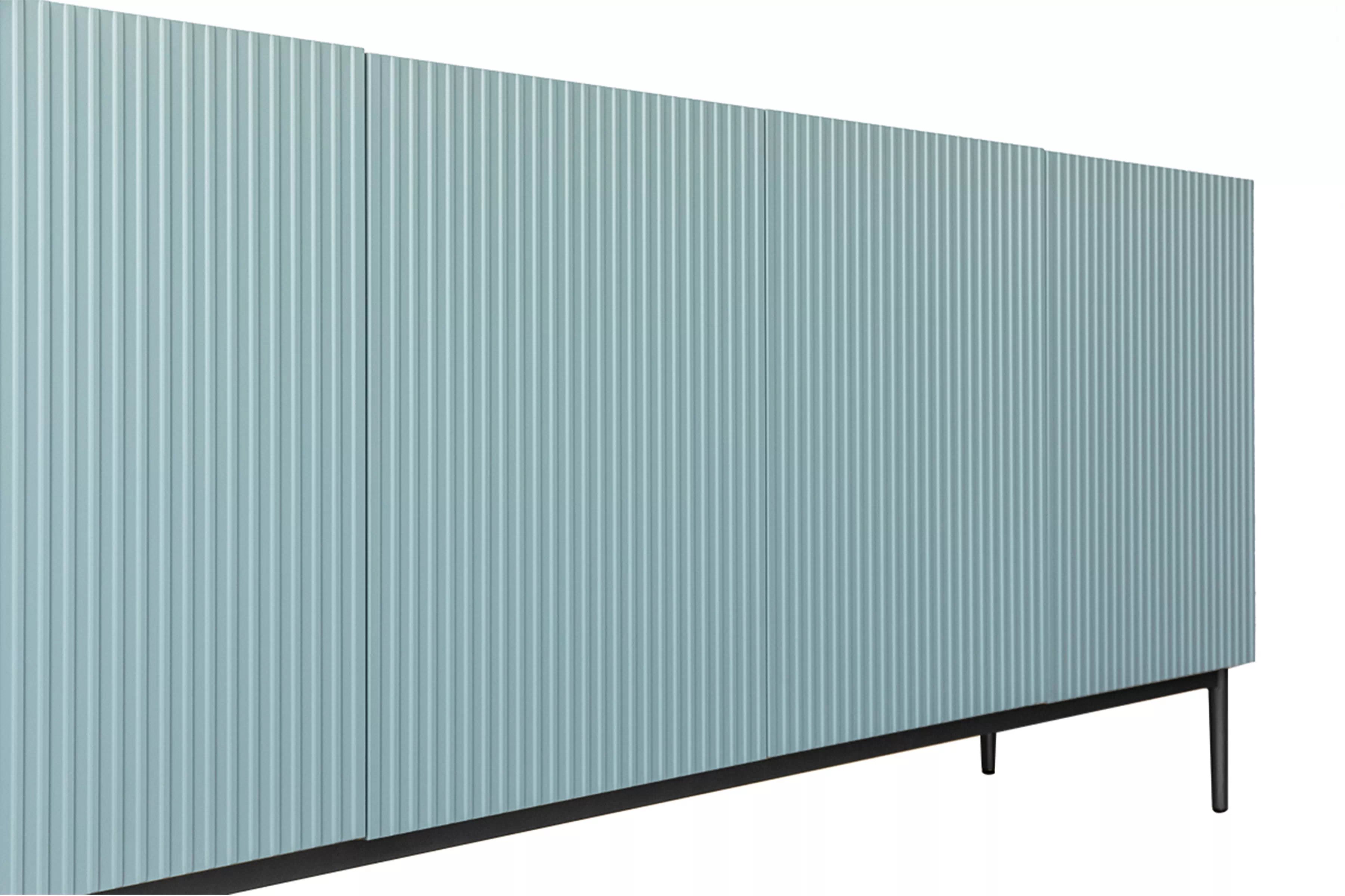 Komoda Nicole 200 cm s frézovaným čelem - šalvěj / černé nožky Komoda Nicole 200 cm s frézovanou přední částí i metalowymi nogami- szalwia / černá nozki