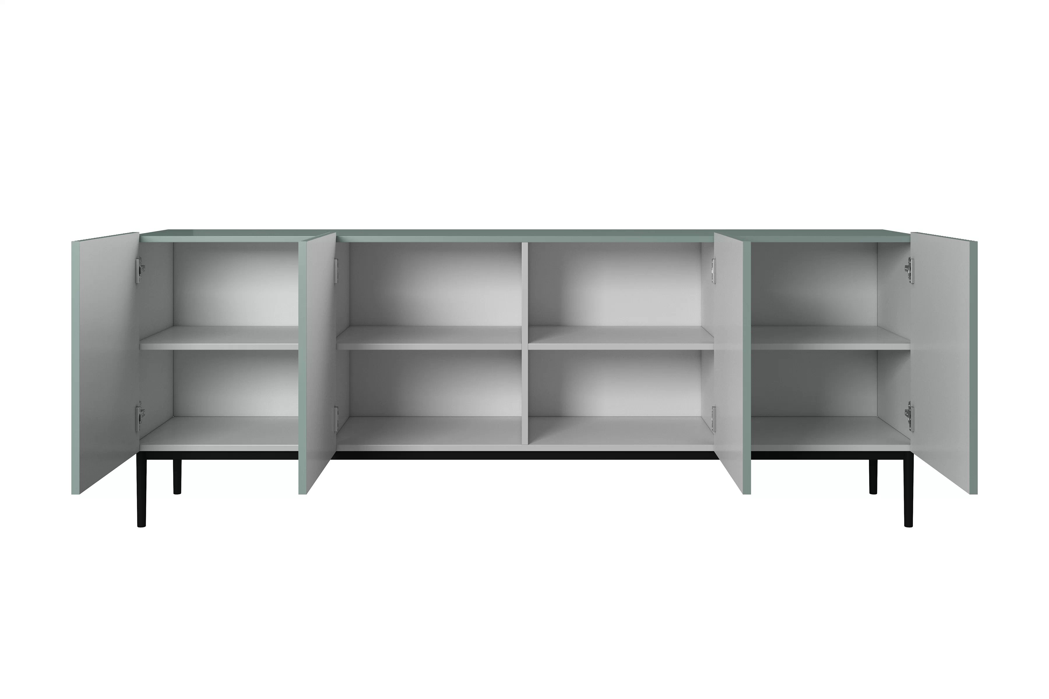 Komoda Nicole 200 cm s frézovaným čelem - šalvěj / černé nožky Komoda Nicole 200 cm s frézovanou přední částí i metalowymi nogami- szalwia / černá nozki