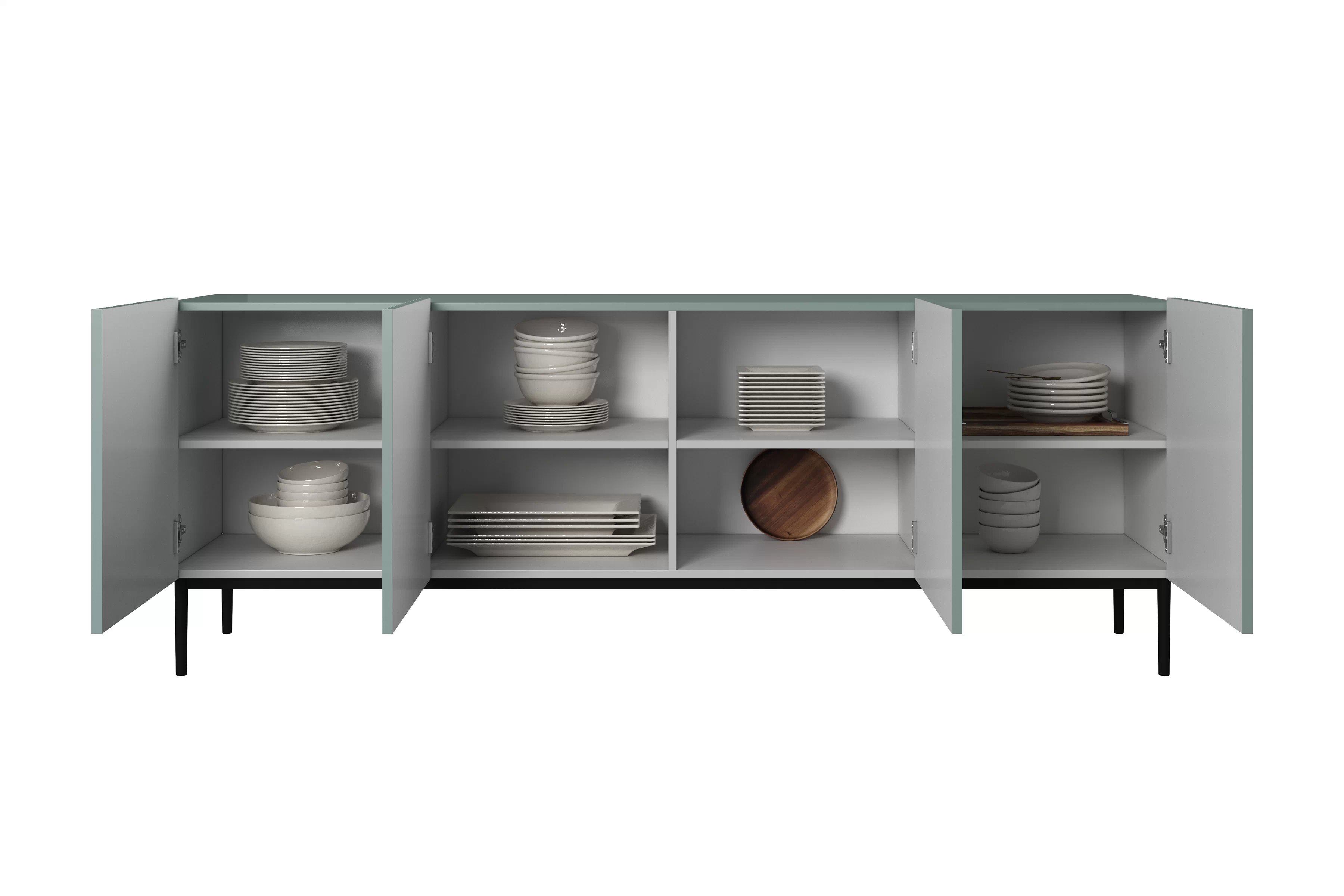 Komoda Nicole 200 cm s frézovaným čelem - šalvěj / černé nožky Komoda Nicole 200 cm s frézovanou přední částí i metalowymi nogami- szalwia / černá nozki