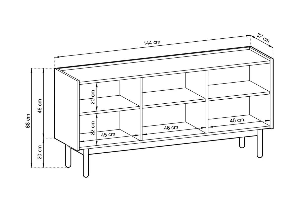 Nízka trojdverová komoda Landia - dub riviera / biely mramor Nízka trojdverová komoda Landia - dub riviera / biely mramor - rozmery