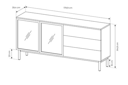 Komoda Noro 180 cm se zásuvkami a LED osvětlením - dub evoke / černá Komoda Noro 180 cm se zásuvkami i oswietleniem LED - dub evoke / černá