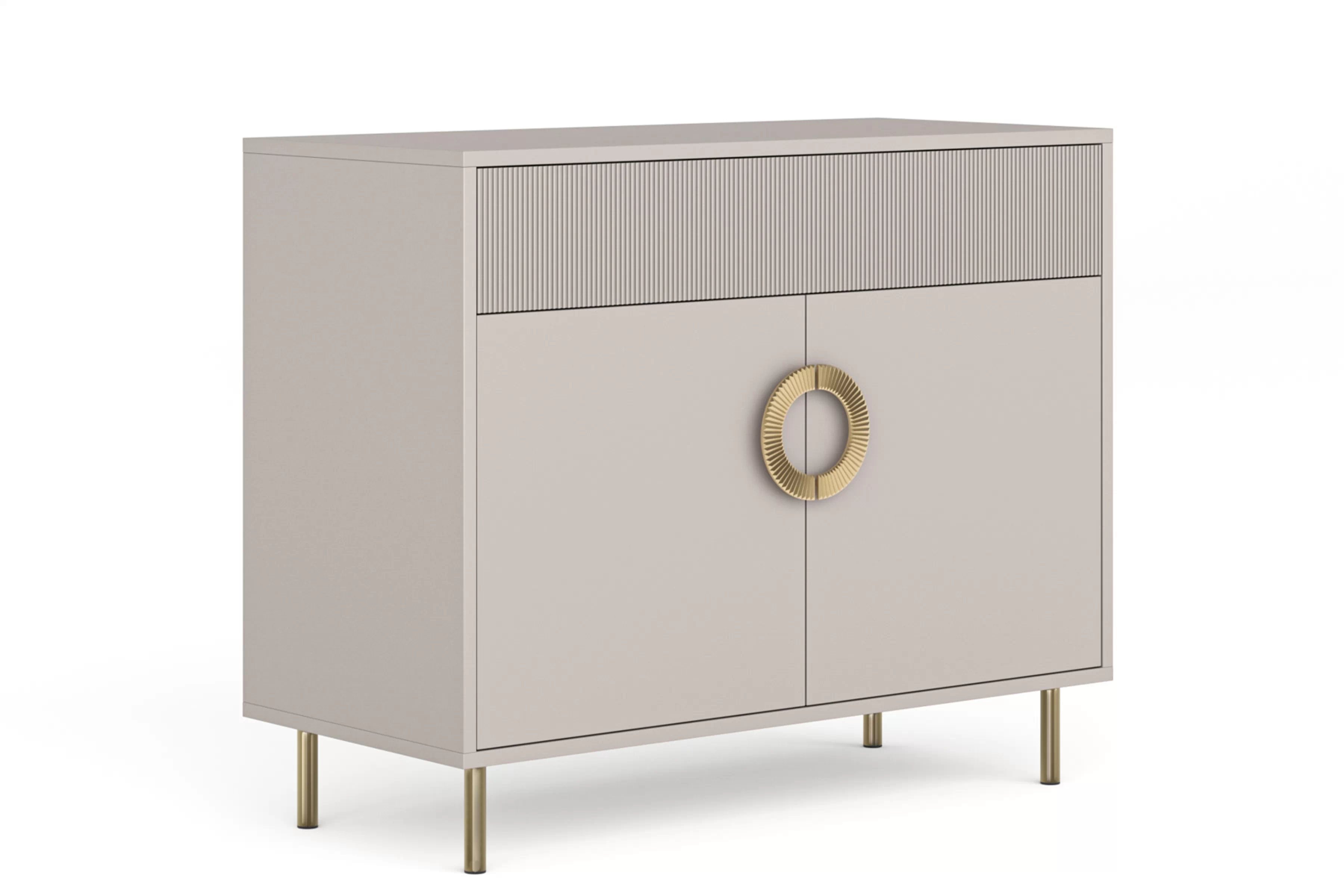 Komoda Nubo 100 cm dvojdverová so zásuvkou - kašmír / zlatá Komoda Nubo 100 cm dvojdverová z szuflada - kašmír / zlaté