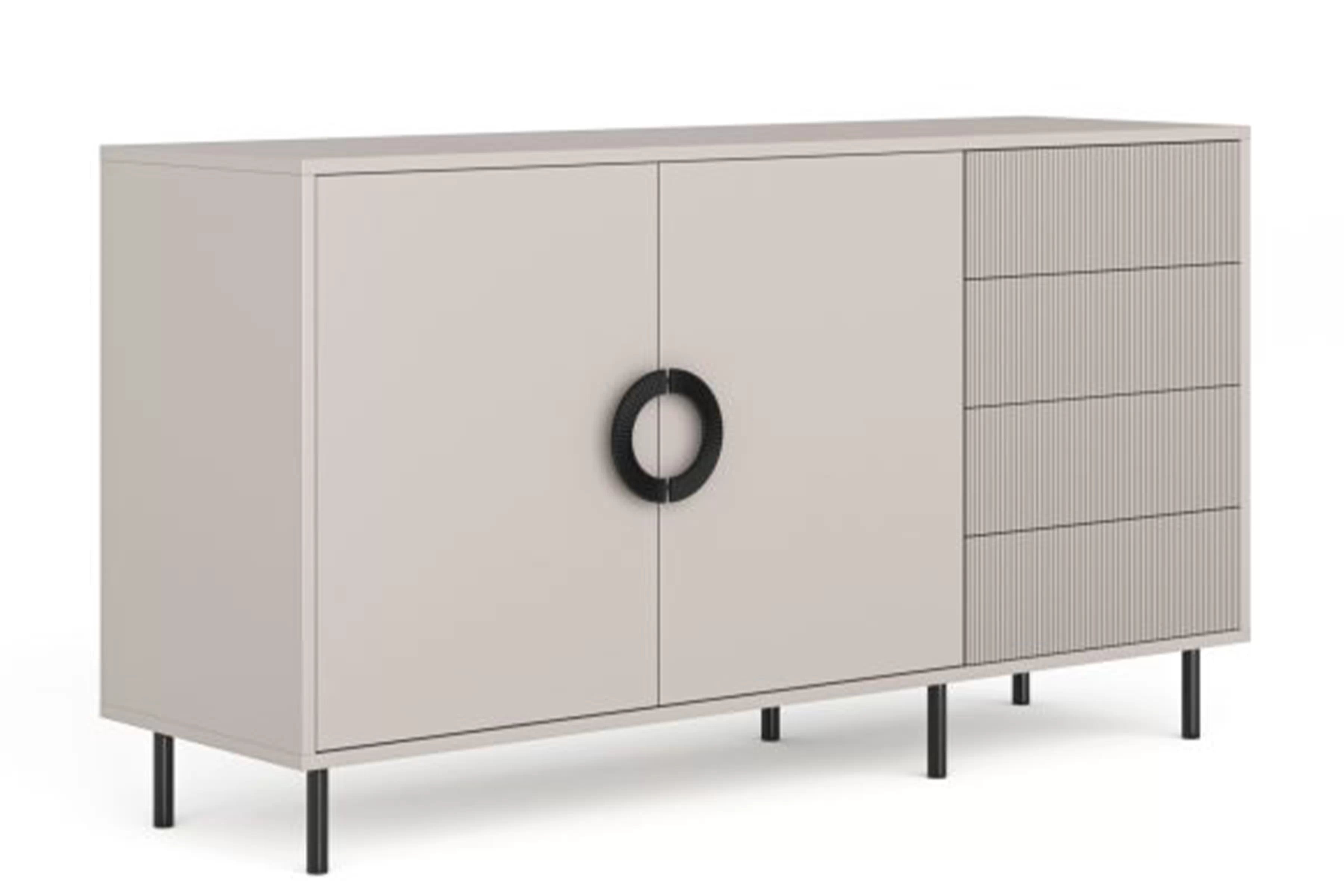 Komoda Nubo 150 cm dvojdverová so zásuvkami - kašmír / čierna Komoda Nubo 150 cm dvojdverová so zásuvkami - kašmír / Čierny