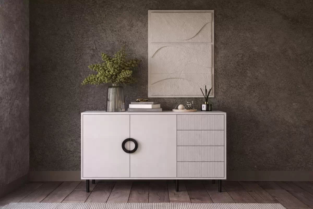 Komoda Nubo 150 cm dvojdverová so zásuvkami - kašmír / čierna Komoda Nubo 150 cm dvojdverová so zásuvkami - kašmír / Čierny