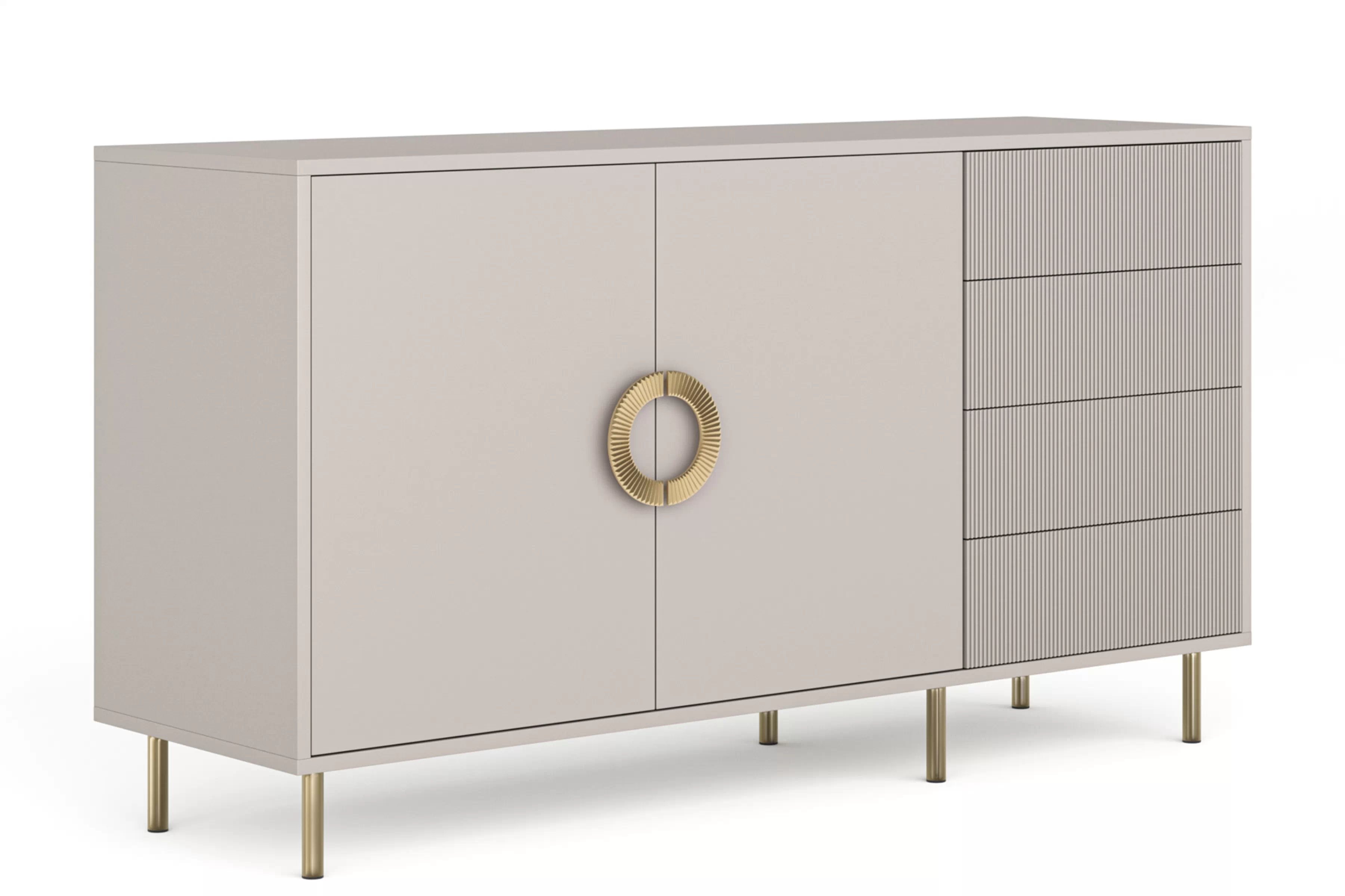 Komoda Nubo 150 cm dvoudveřová se zásuvkami - kašmírová / zlatá Komoda Nubo 150 cm dvoudveřová se zásuvkami - kašmír / zlatá