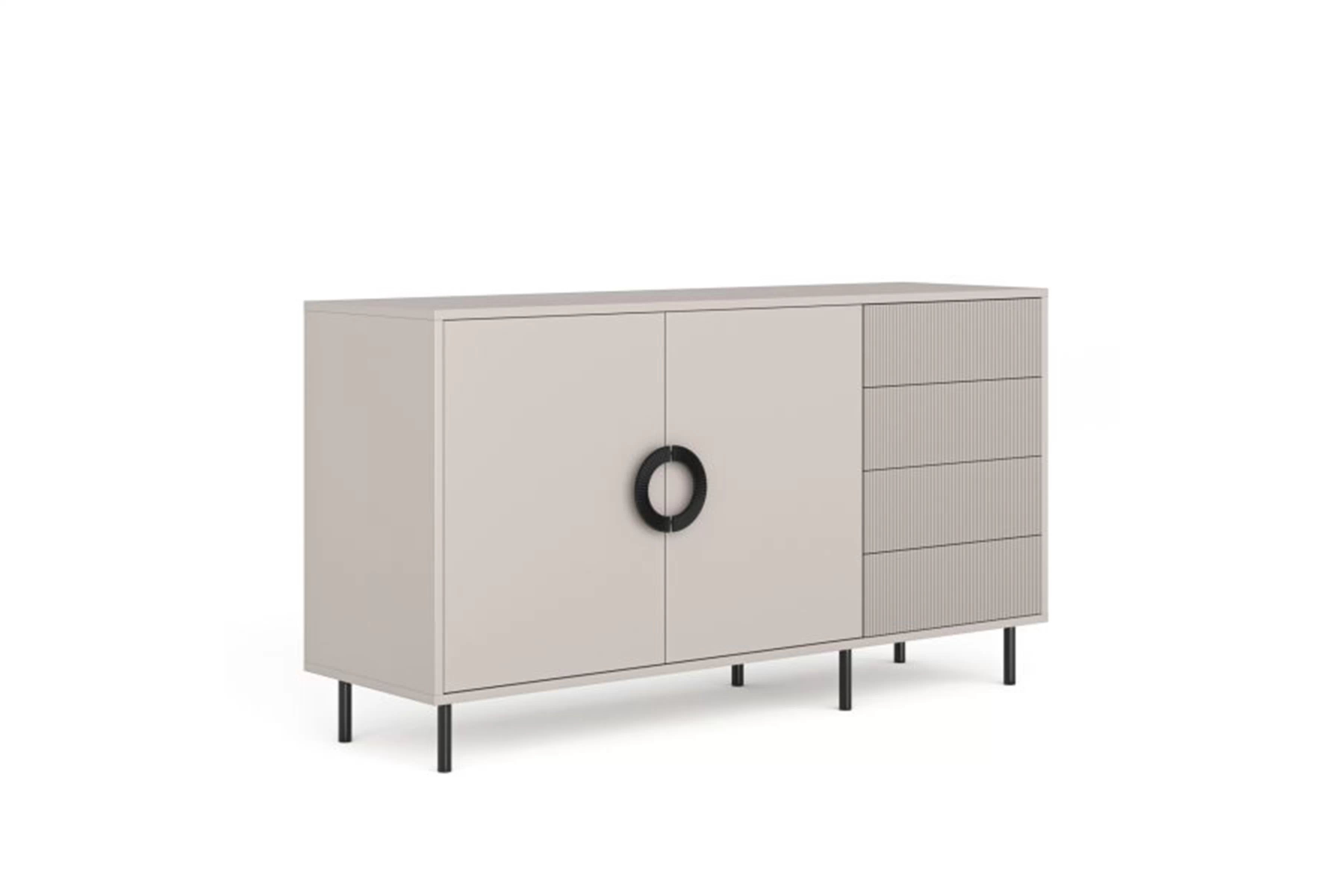 Komoda Nubo 150 cm so zásuvkami - kašmírová / čierna Komoda Nubo 150 cm so zásuvkami - kašmír / Čierny