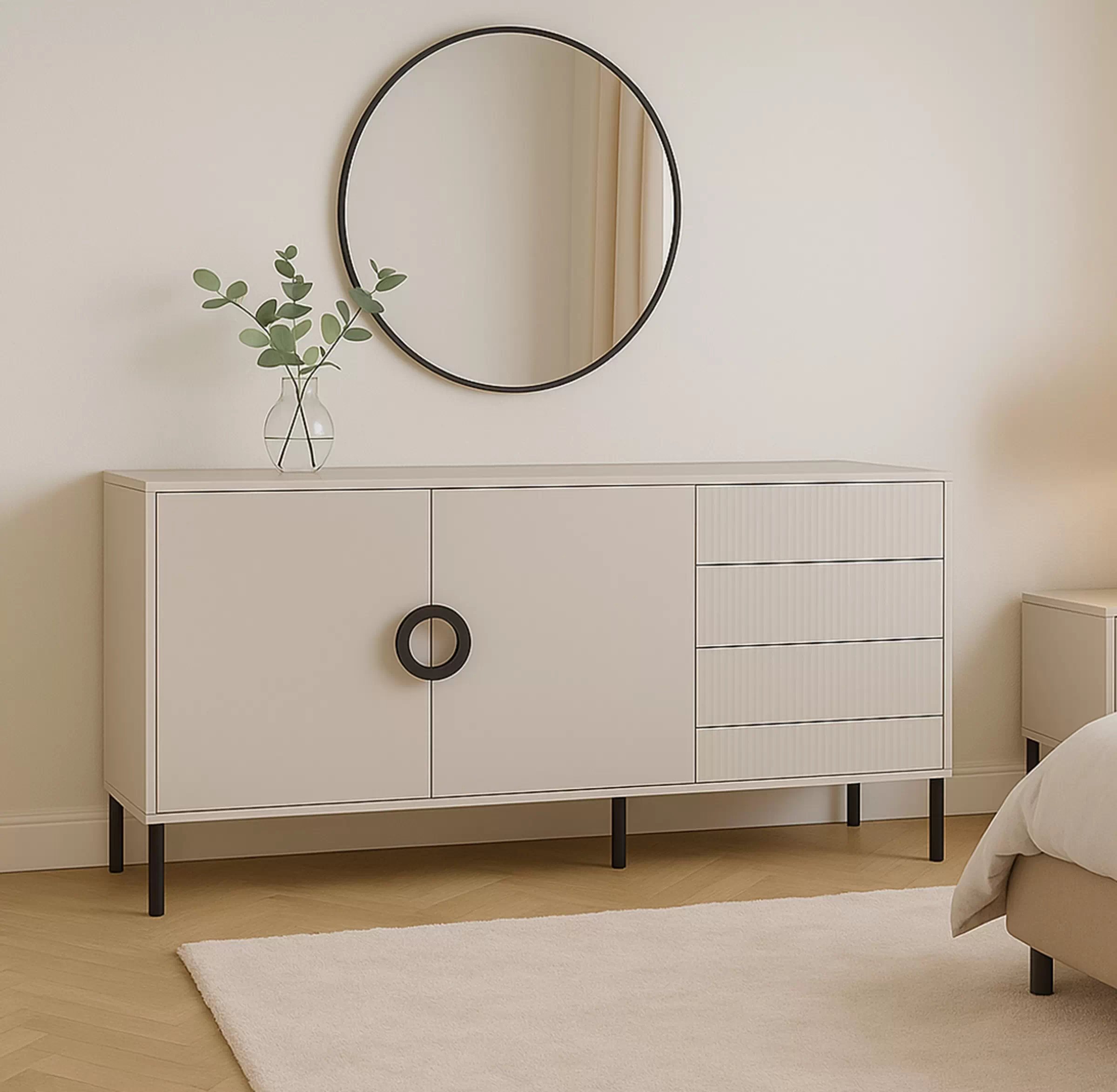 Komoda Nubo 150 cm so zásuvkami - kašmírová / čierna Komoda Nubo 150 cm so zásuvkami - kašmír / Čierny